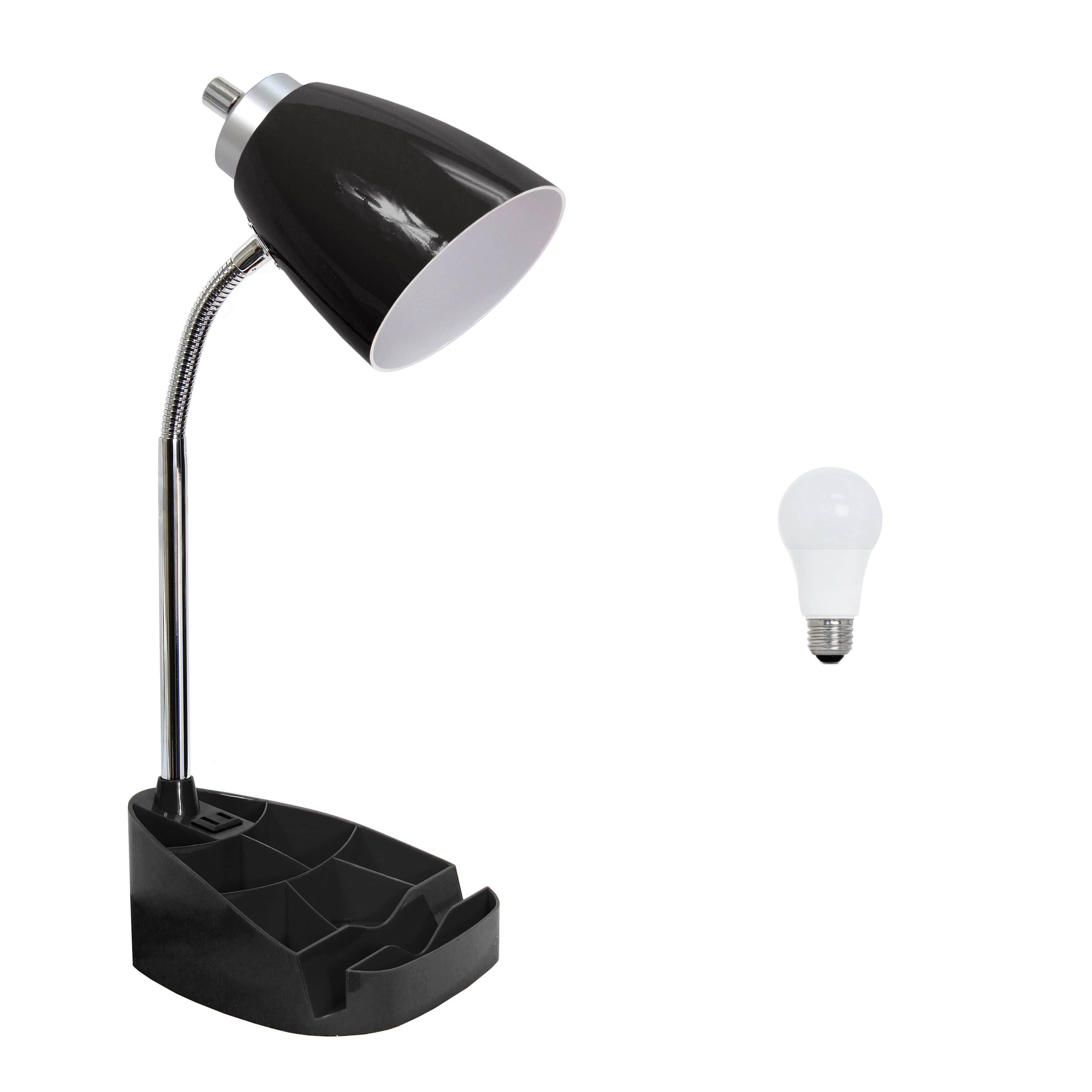 18.5" Gooseneck Organizer Desk Lamp with iPad Tablet Stand Book Holder and Charging Outlet, with LED Bulb, Black