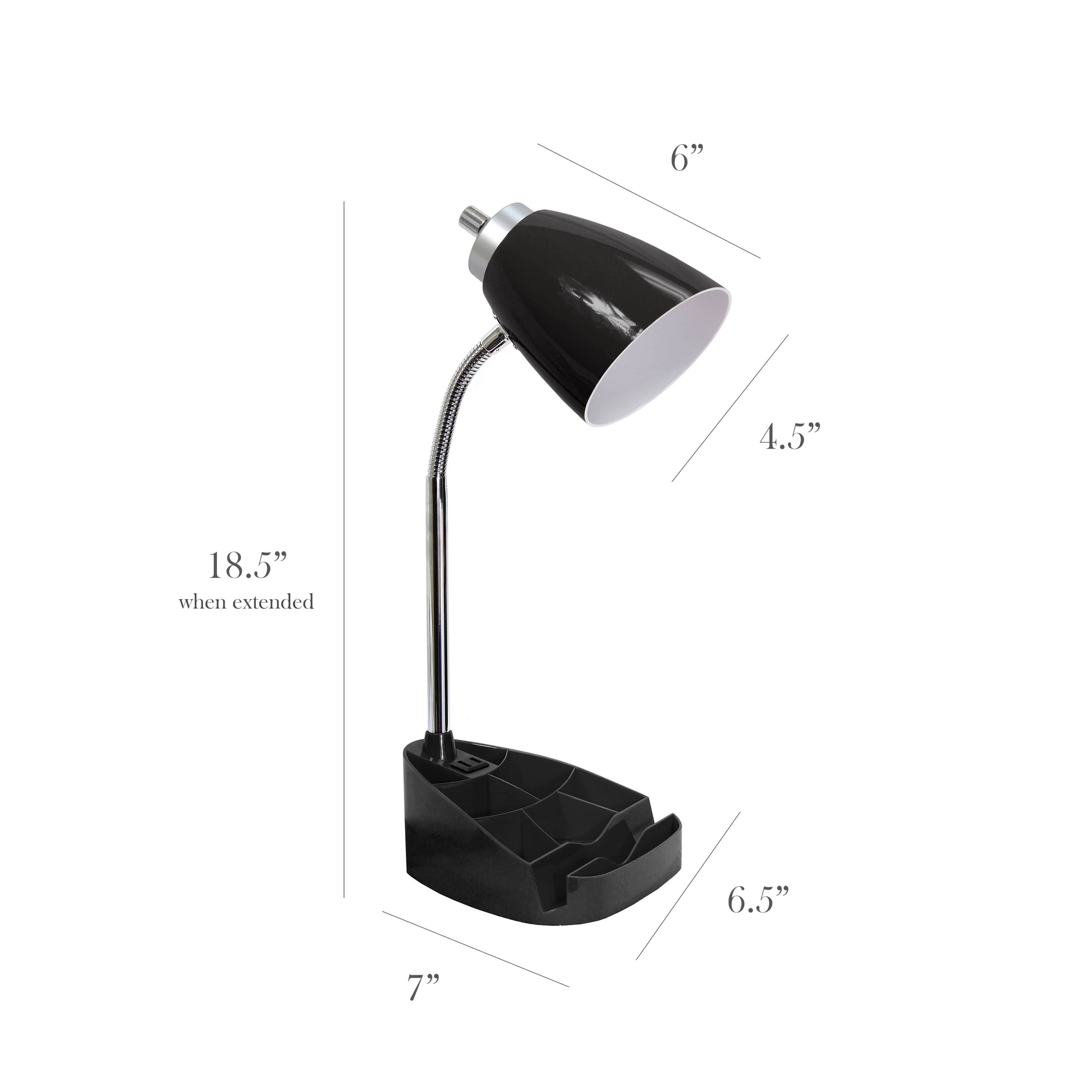 18.5" Gooseneck Organizer Desk Lamp with iPad Tablet Stand Book Holder and Charging Outlet, with LED Bulb, Black