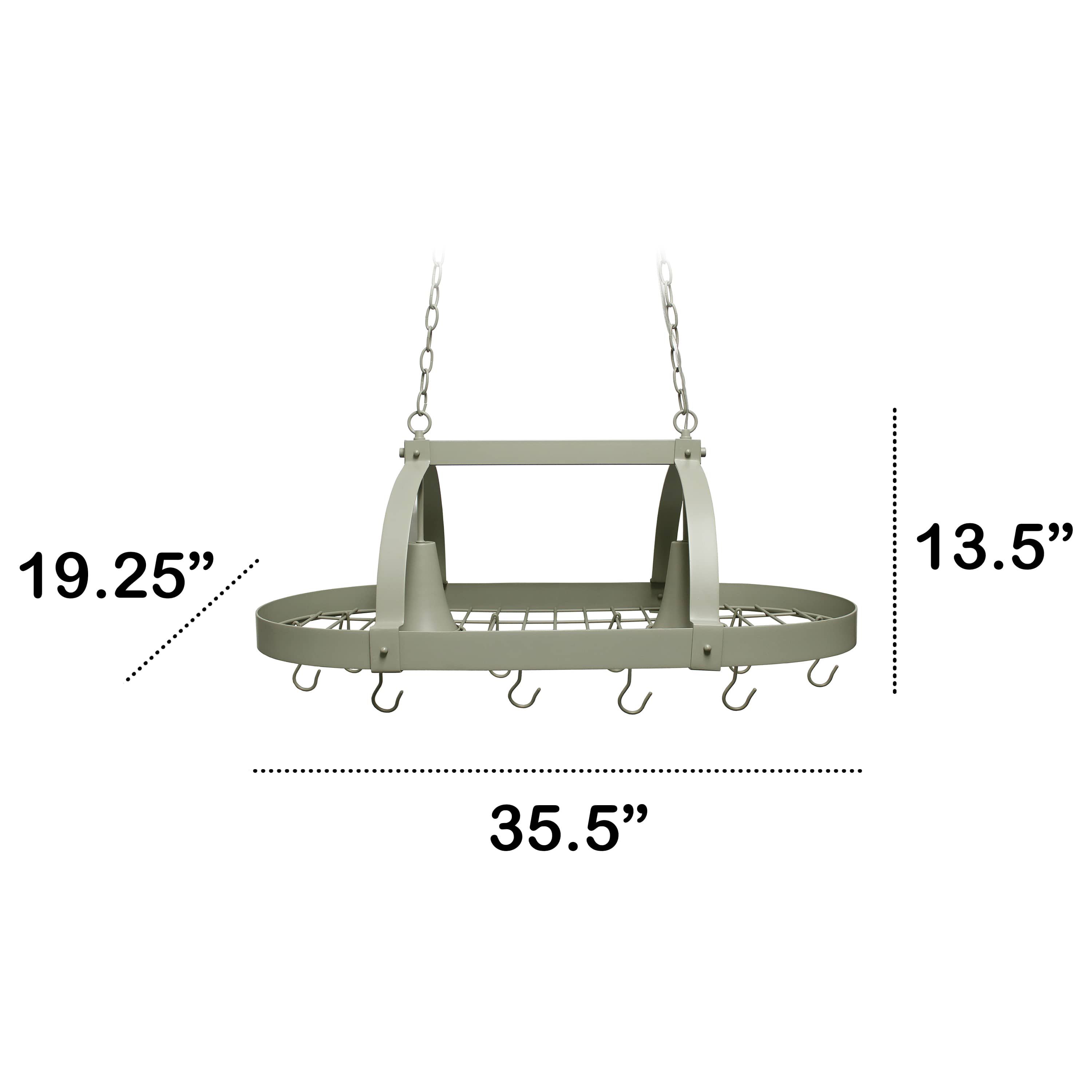 35.5" Modern Industrial Hanging Pot Rack Ceiling Light with Oval Frame and Adjustable Hooks, for Kitchen, Kitchen Island, White