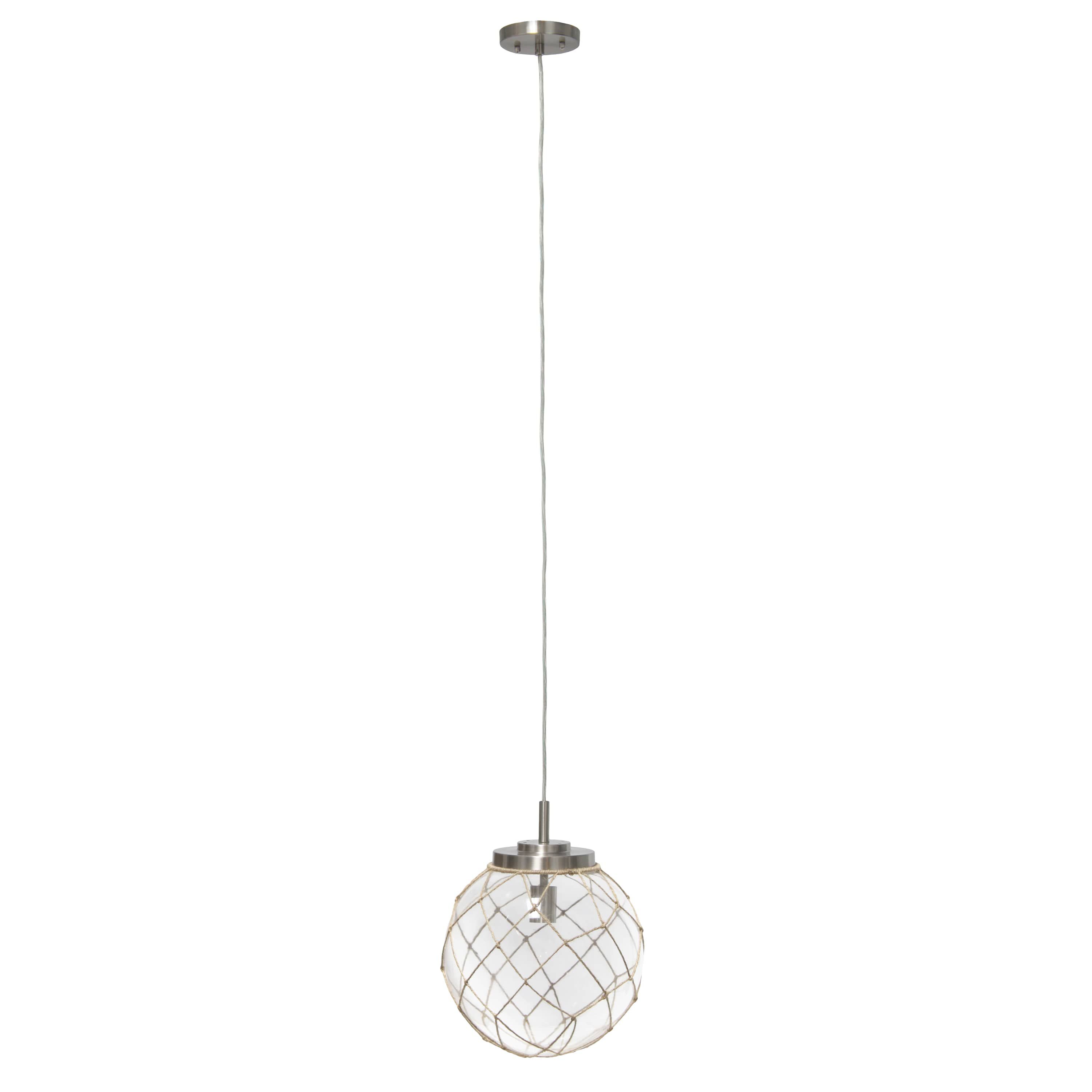 12" Beachy Nautical Netted Glass Sphere Pendant Light, for Beach House, Island Lighting, Entryway, Hallway, Condo, Living Room, Clear