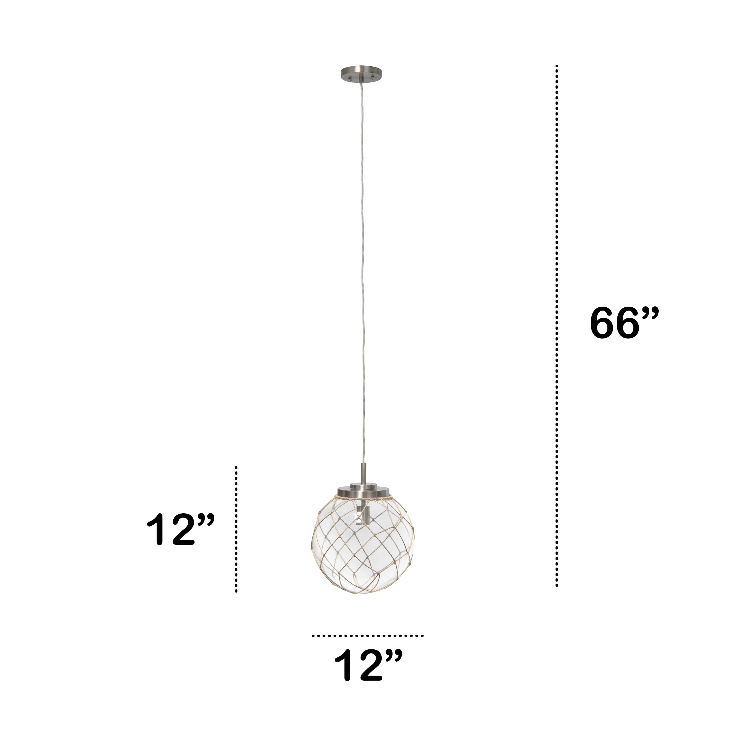 12" Beachy Nautical Netted Glass Sphere Pendant Light, for Beach House, Island Lighting, Entryway, Hallway, Condo, Living Room, Clear