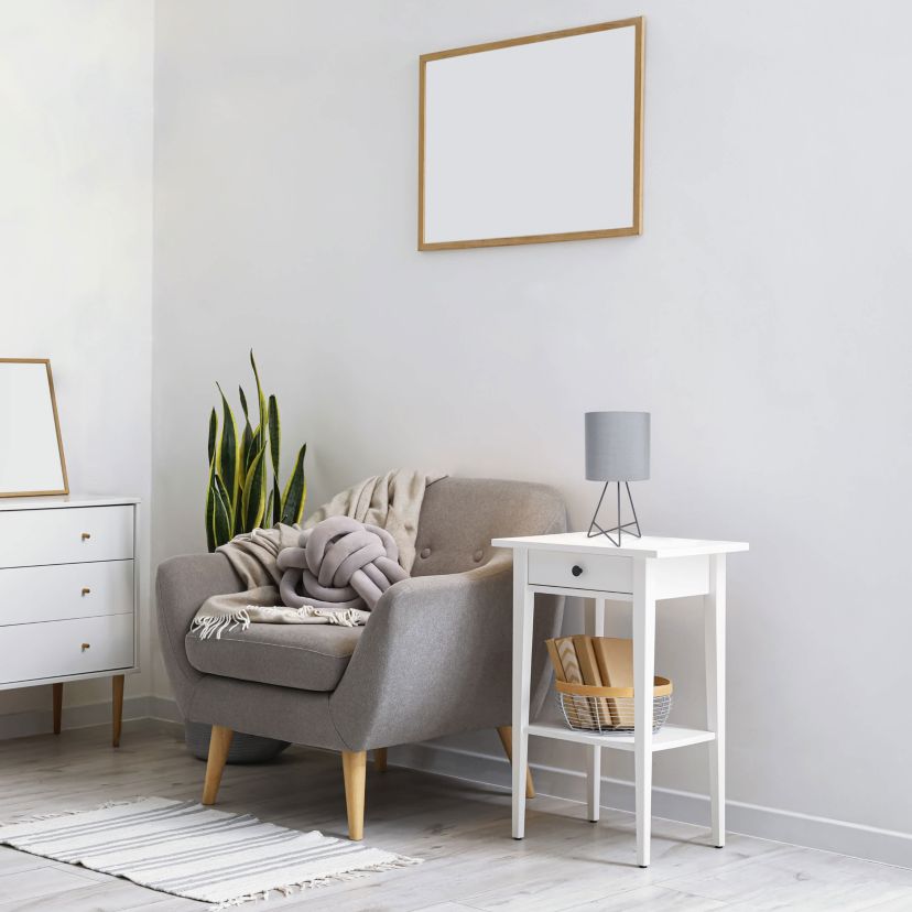 Glamora 14" Modern Chic Wire Table Lamp, for Living Room, Bedroom, Home Décor, White with White Shade