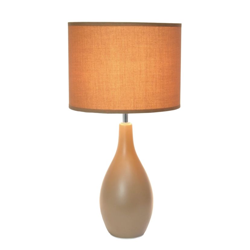 18.11" Oval Bowling Pin Base Ceramic Table Lamp with LED Bulb, Red
