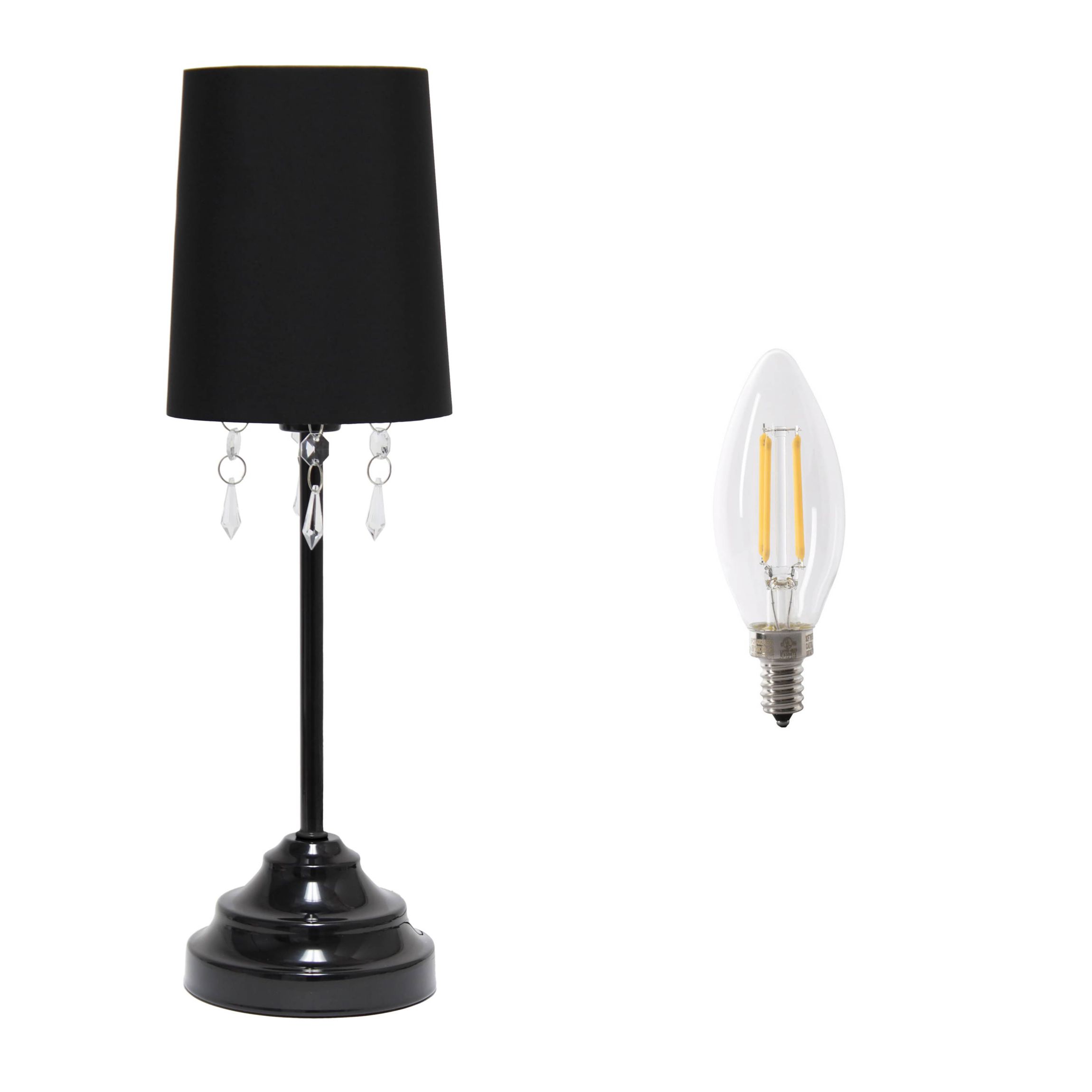 17.5" Table Lamp with Fabric Shade and Hanging Acrylic Beads, with LED Bulb, Black