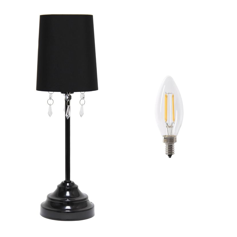 17.5" Table Lamp with Fabric Shade and Hanging Acrylic Beads, with LED Bulb, Black