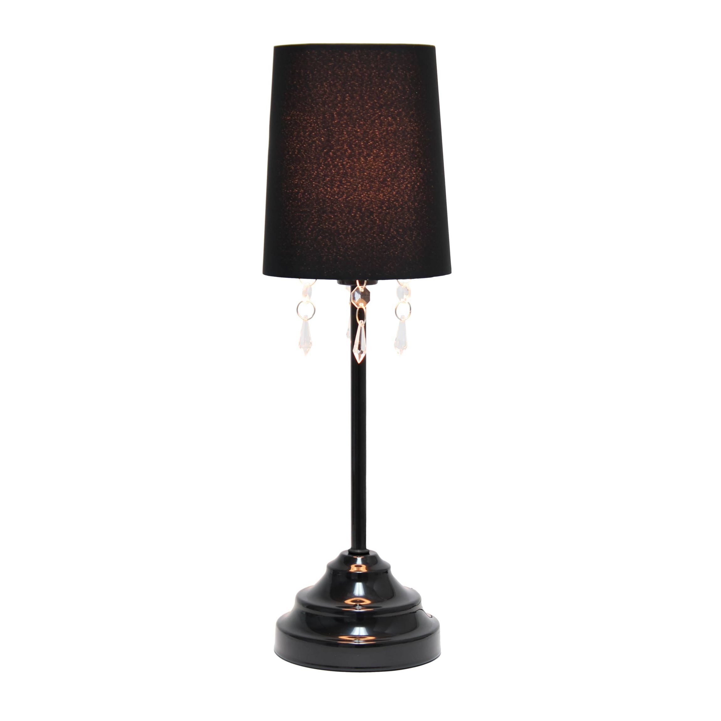 17.5" Table Lamp with Fabric Shade and Hanging Acrylic Beads, with LED Bulb, Black