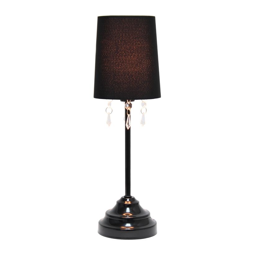 17.5" Table Lamp with Fabric Shade and Hanging Acrylic Beads, with LED Bulb, Black