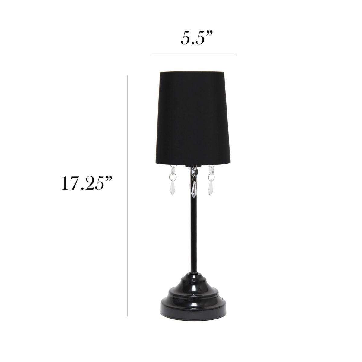 17.5" Table Lamp with Fabric Shade and Hanging Acrylic Beads, with LED Bulb, Black