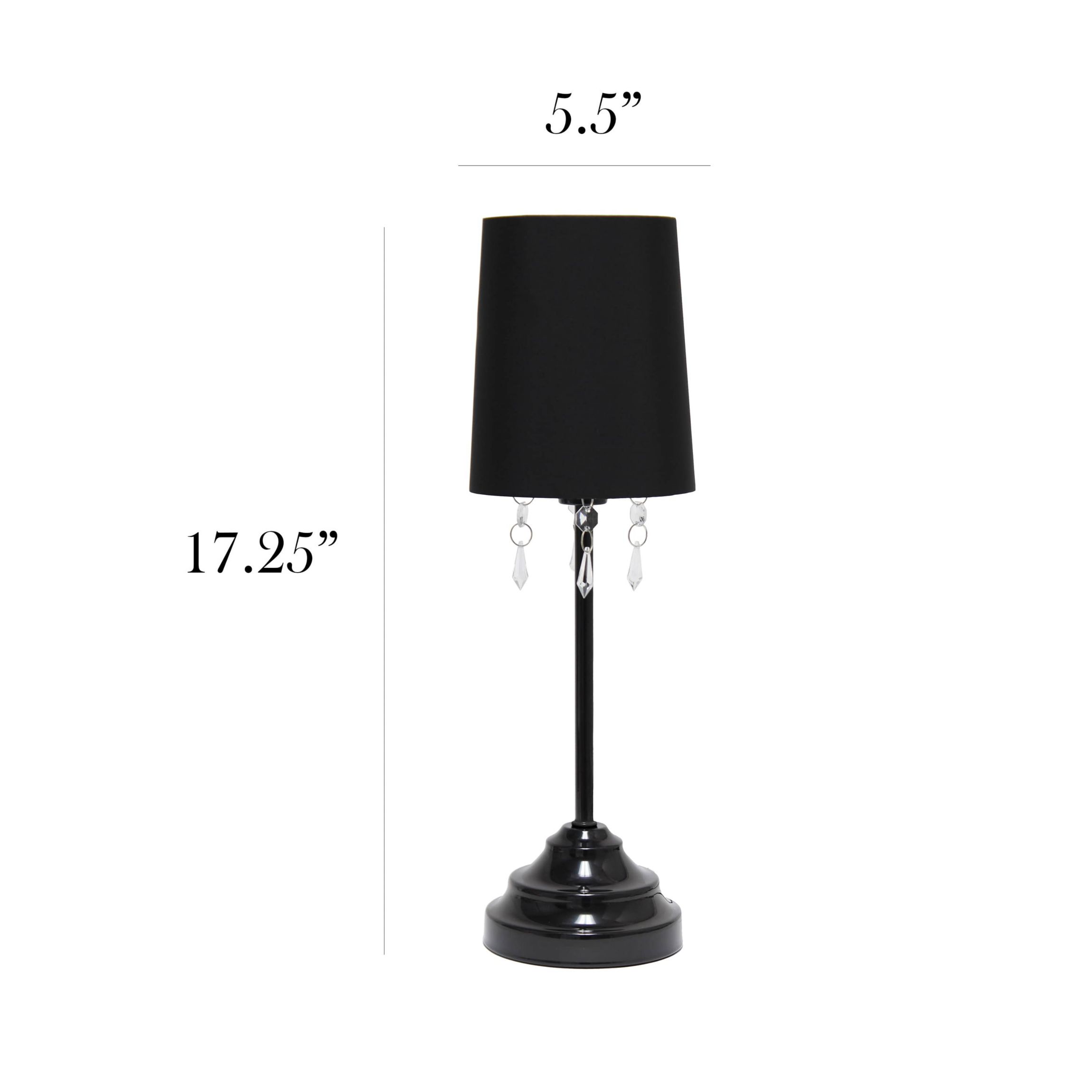 17.5" Table Lamp with Fabric Shade and Hanging Acrylic Beads, with LED Bulb, Black