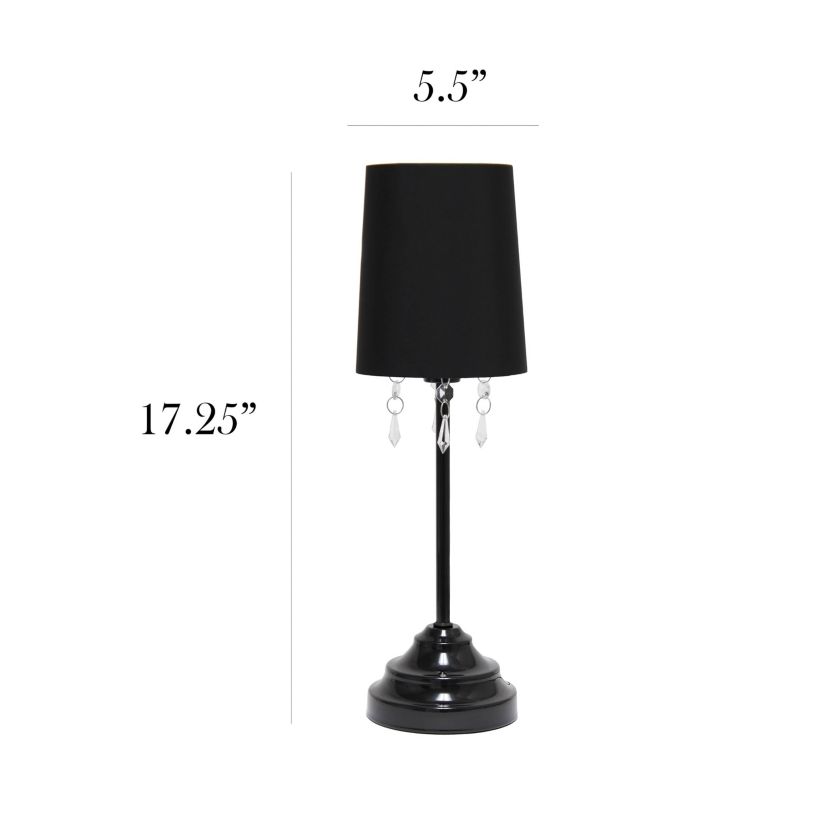 17.5" Table Lamp with Fabric Shade and Hanging Acrylic Beads, with LED Bulb, Black