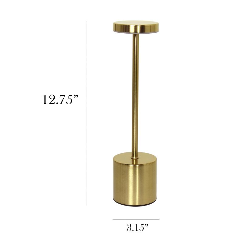12.75" Mushroom Magic Disc Dimming & Rechargeable Cordless 4-Way Touch Sensor Stick Desk Lamp, Gold