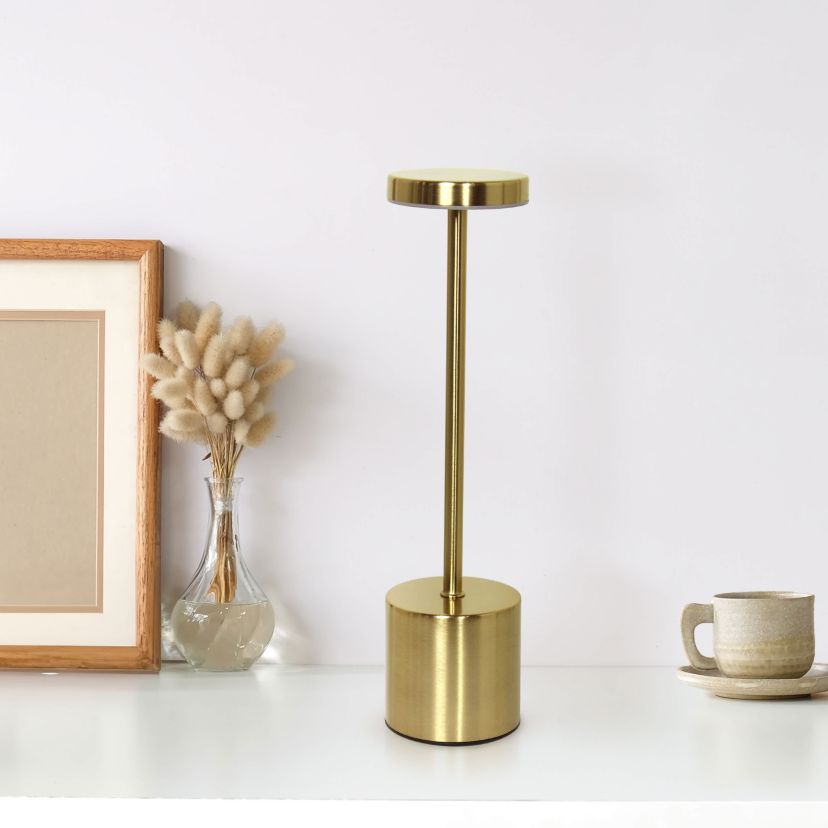 12.75" Mushroom Magic Disc Dimming & Rechargeable Cordless 4-Way Touch Sensor Stick Desk Lamp, Gold