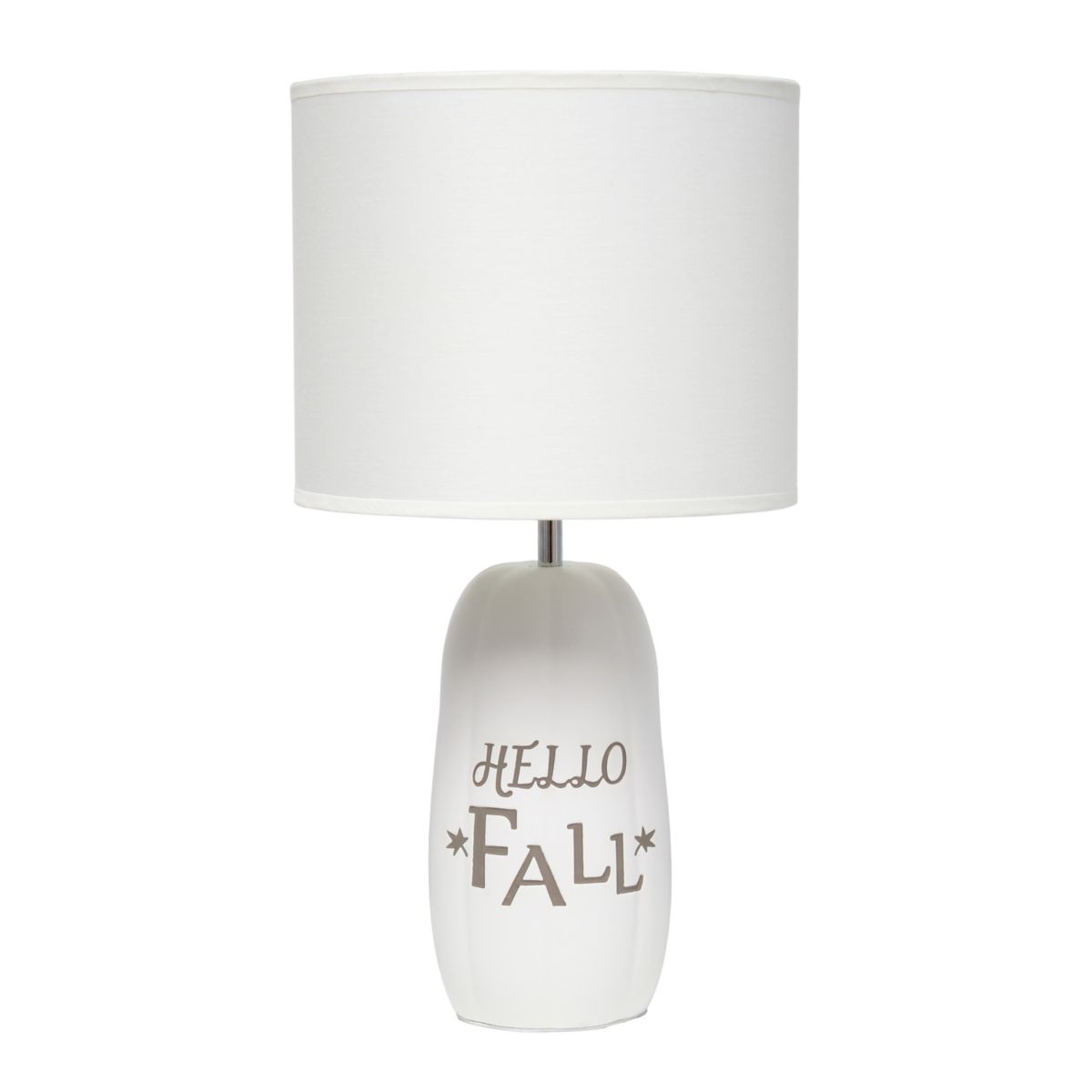 17.88" Cozy Autumn "Hello Fall" Pumpkin-Shaped Table Lamp with White Drum Shade, Taupe