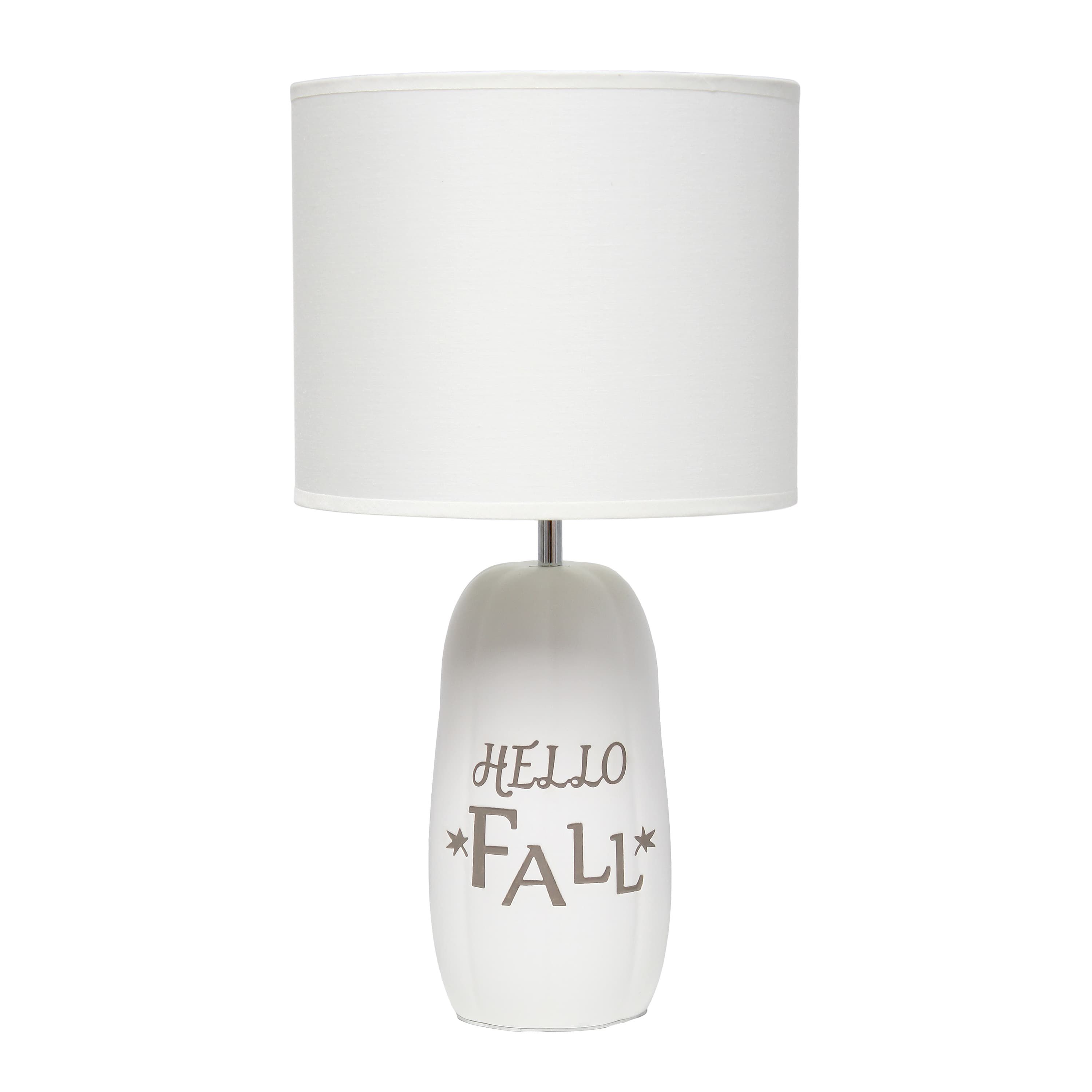 17.88" Cozy Autumn "Hello Fall" Pumpkin-Shaped Table Lamp with White Drum Shade, Orange