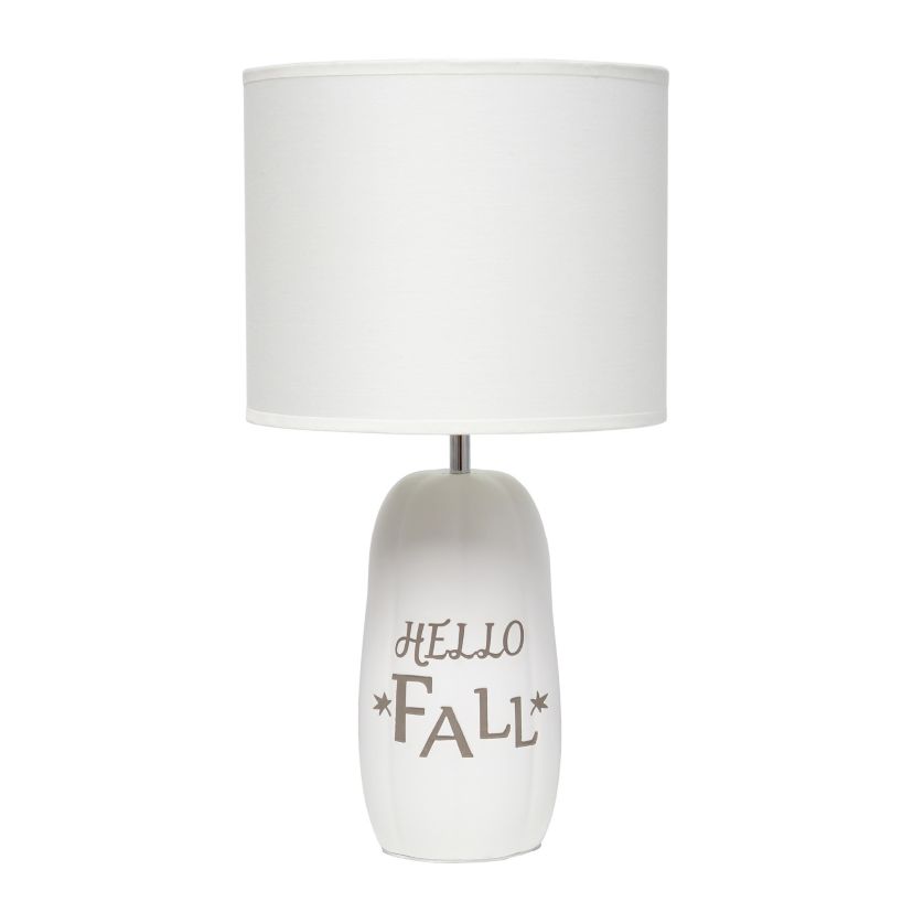 17.88" Cozy Autumn "Hello Fall" Pumpkin-Shaped Table Lamp with White Drum Shade, Orange