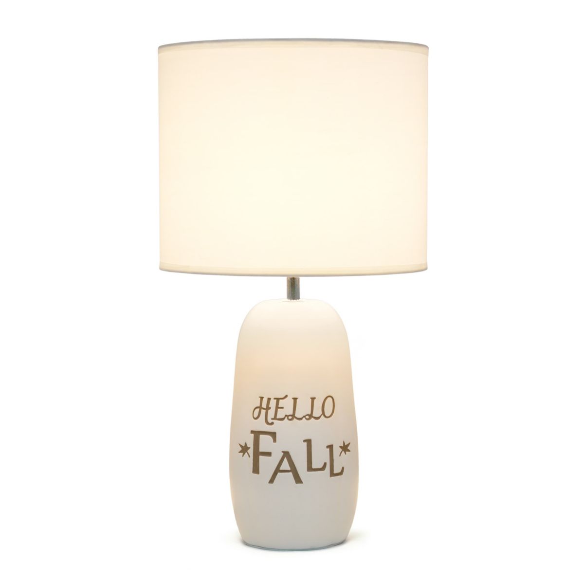 17.88" Cozy Autumn "Hello Fall" Pumpkin-Shaped Table Lamp with White Drum Shade, Taupe