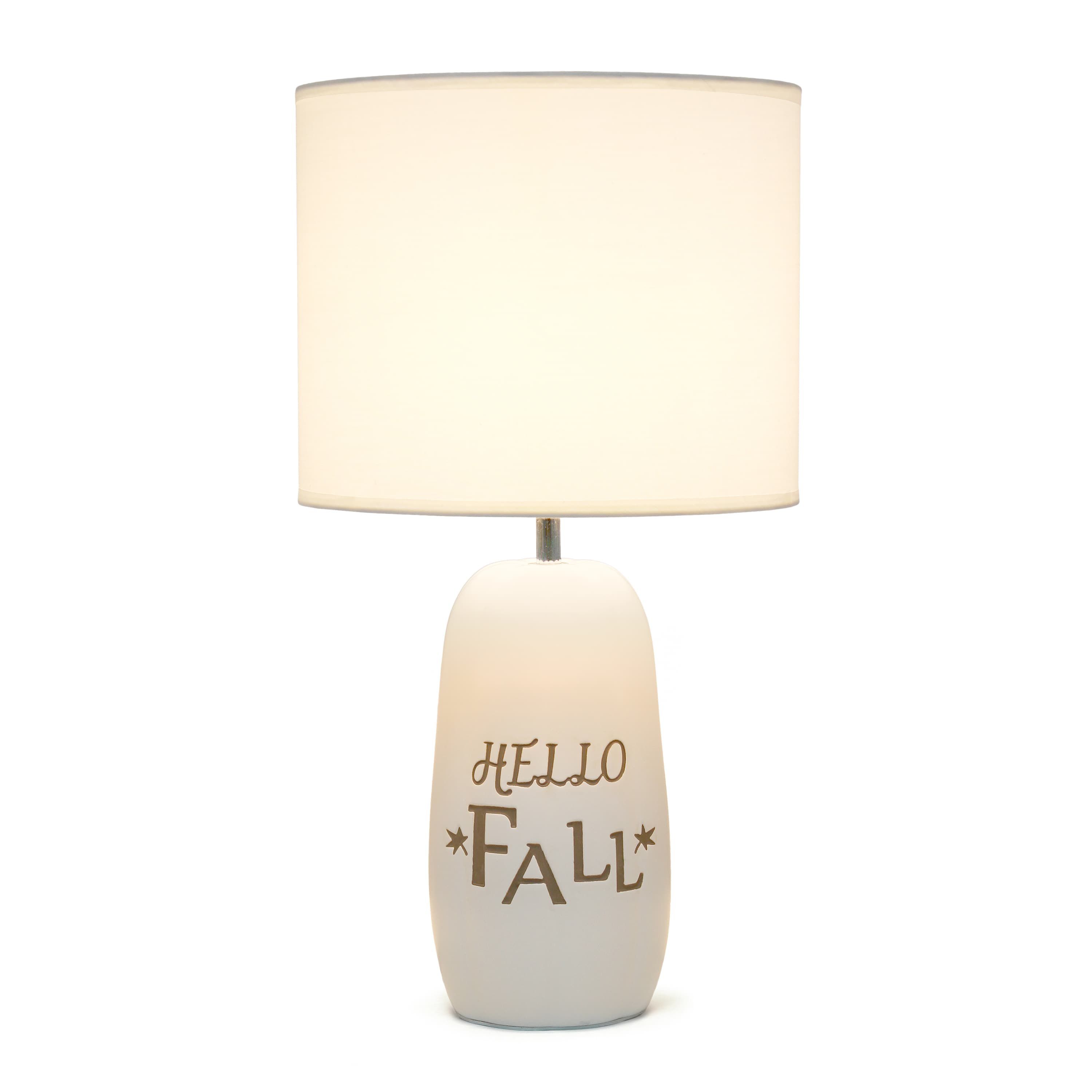 17.88" Cozy Autumn "Hello Fall" Pumpkin-Shaped Table Lamp with White Drum Shade, Orange