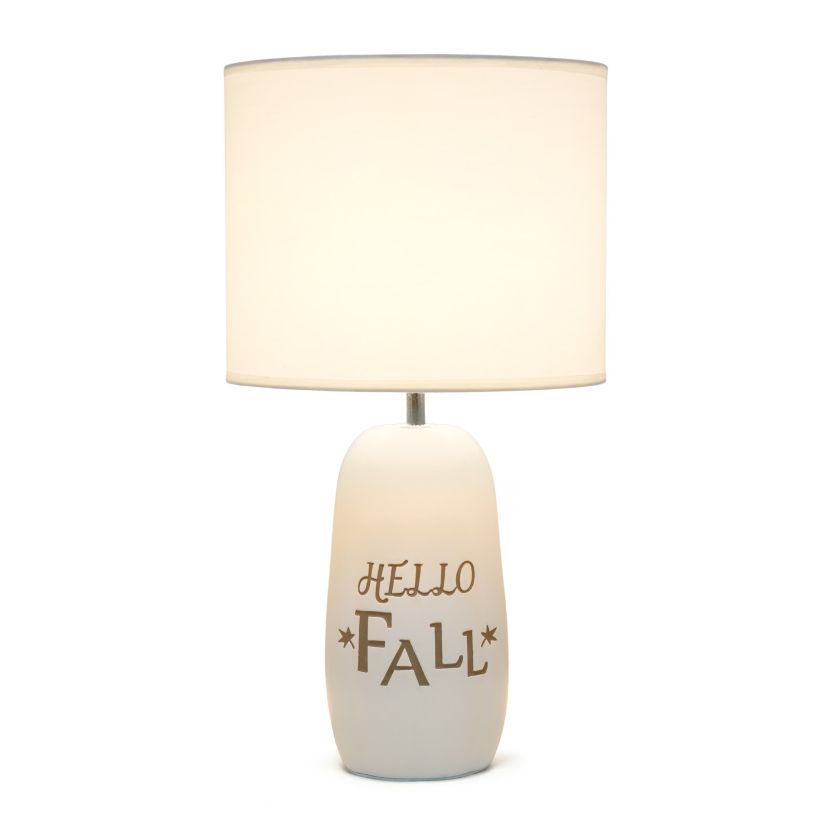 17.88" Cozy Autumn "Hello Fall" Pumpkin-Shaped Table Lamp with White Drum Shade, Orange