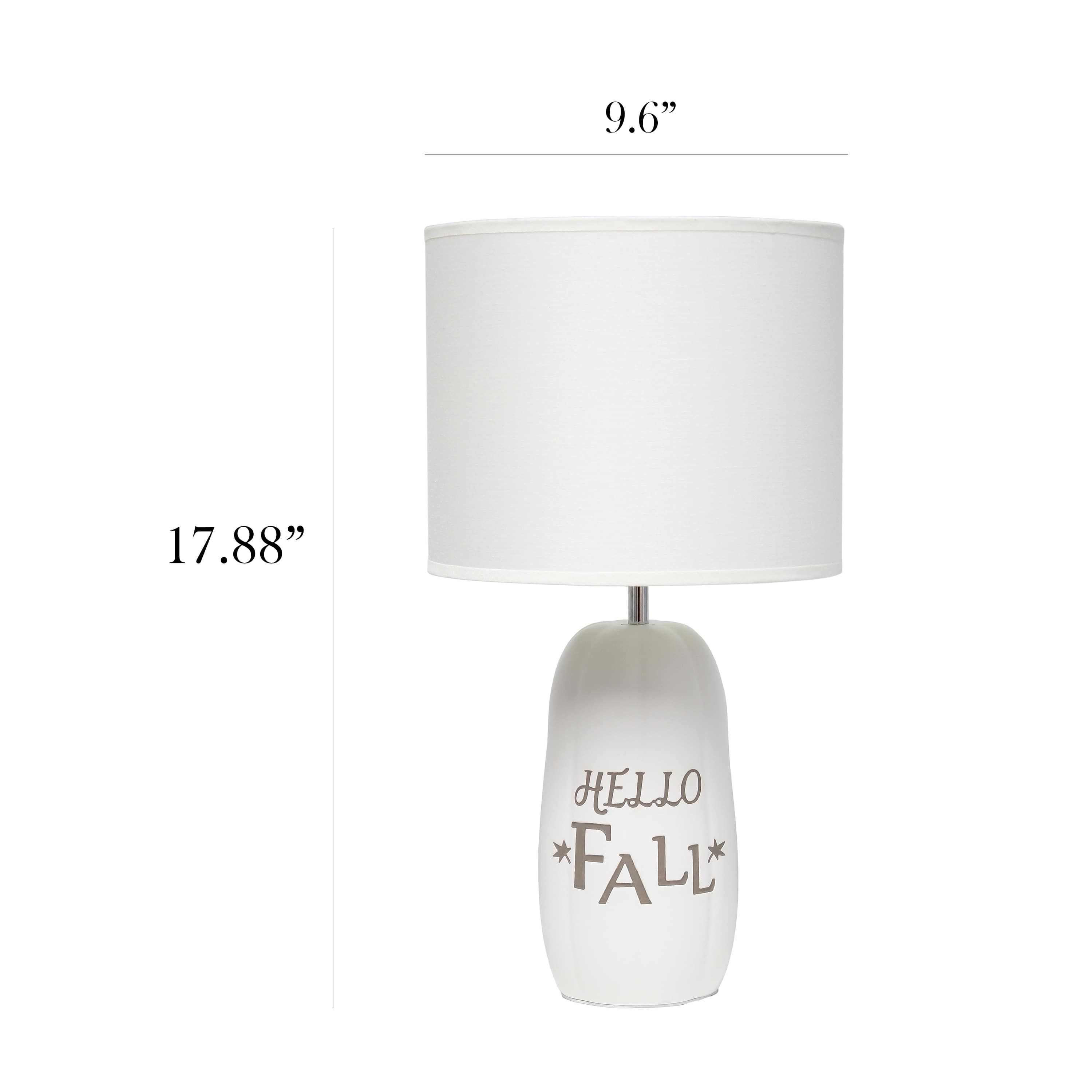 17.88" Cozy Autumn "Hello Fall" Pumpkin-Shaped Table Lamp with White Drum Shade, Orange