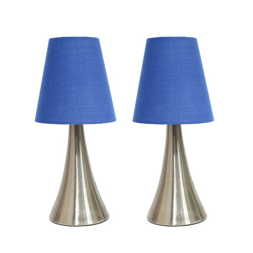 11.42" Chic and Contemporary Mini Touch Lamp Duo, for Bedroom, Living Room, Hallway, Brushed Nickel with White Shades