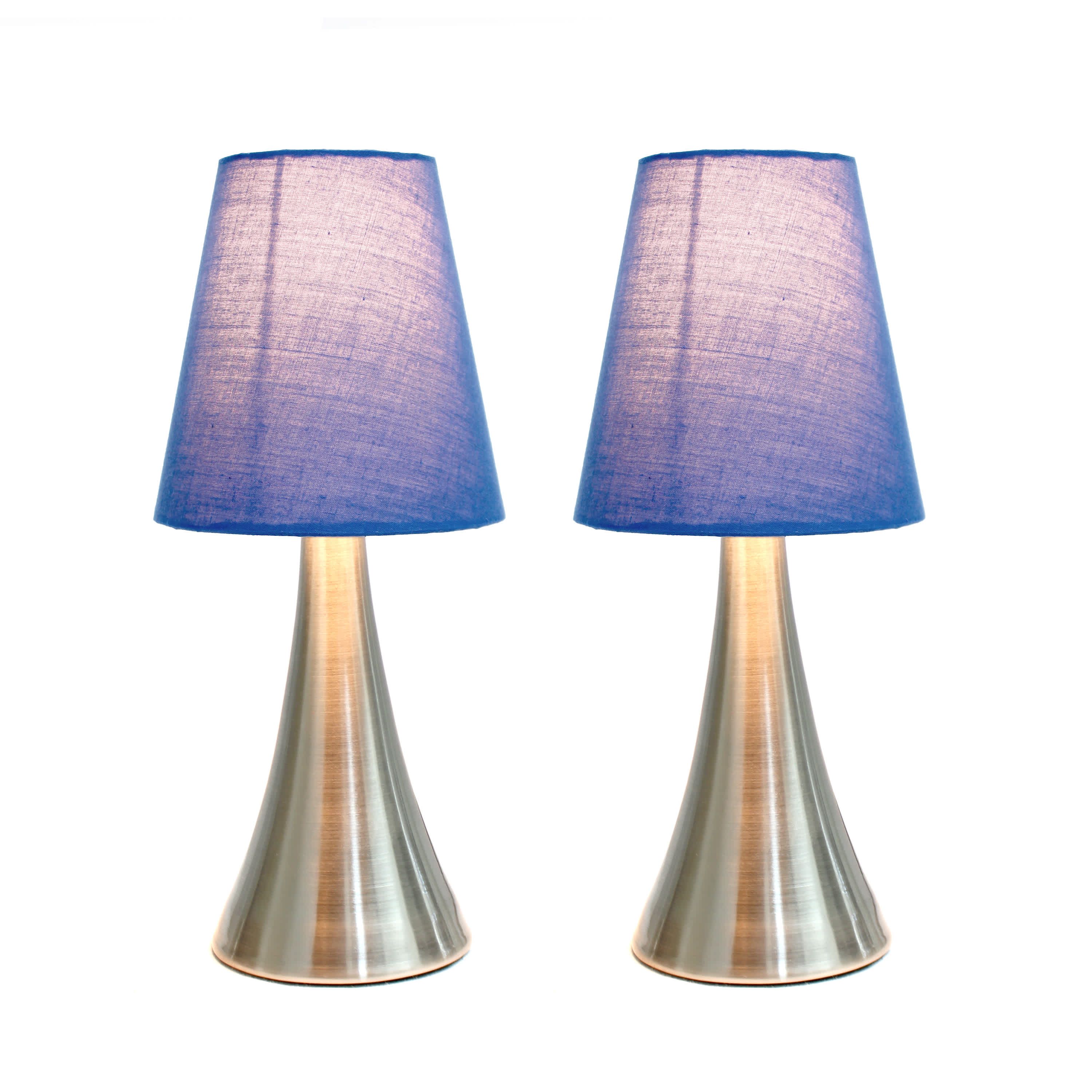 11.42" Chic and Contemporary Mini Touch Lamp Duo, for Bedroom, Living Room, Hallway, Brushed Nickel with White Shades