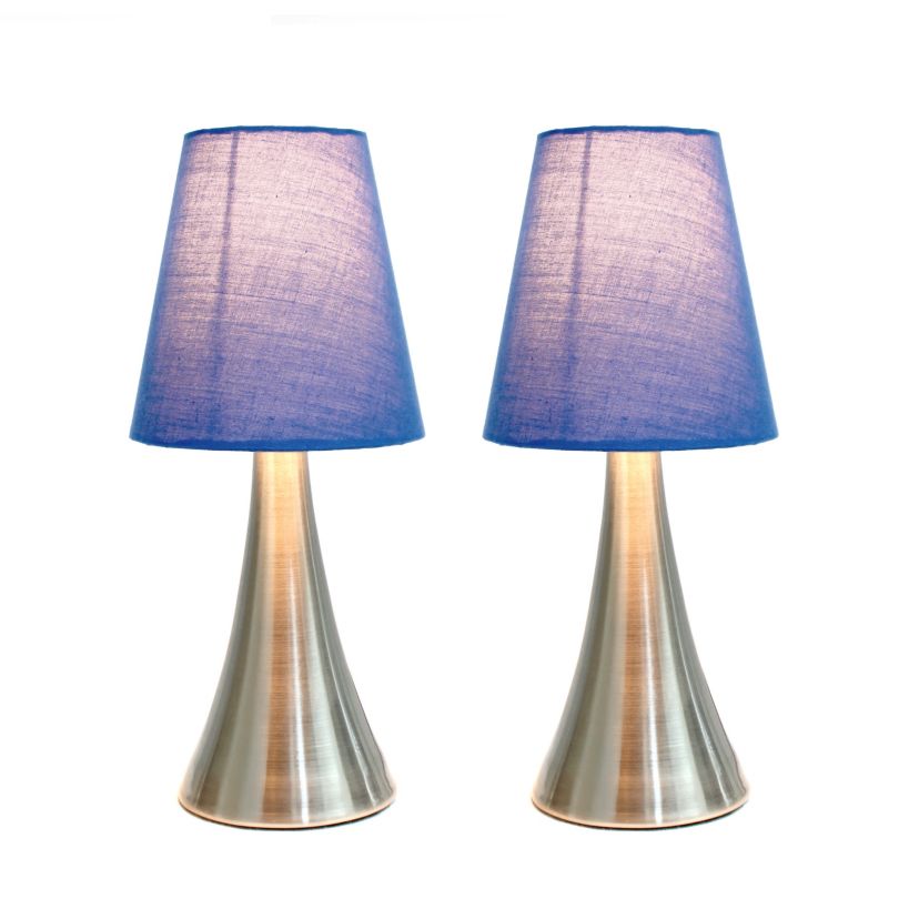 11.42" Chic and Contemporary Mini Touch Lamp Duo, for Bedroom, Living Room, Hallway, Brushed Nickel with White Shades