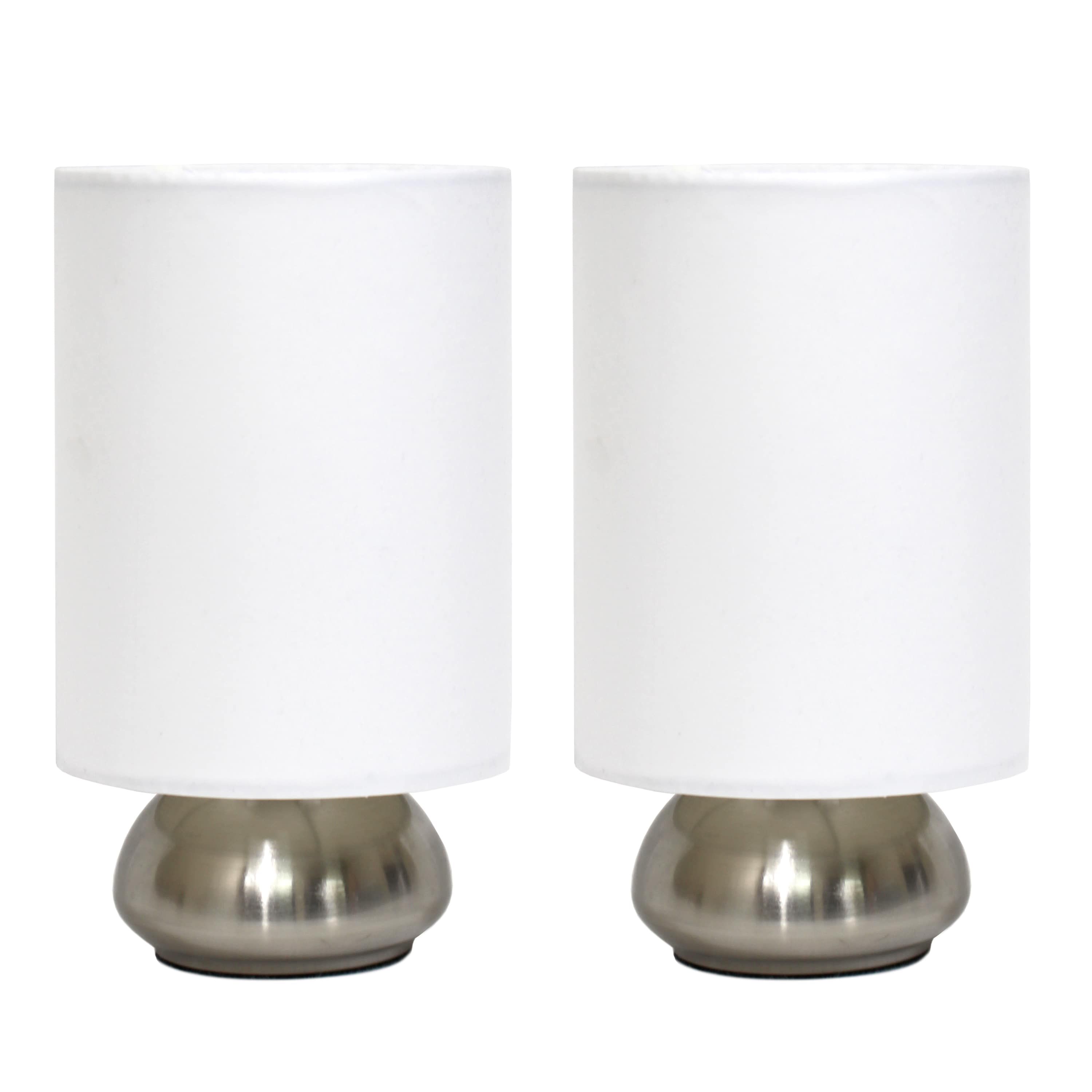 9" Chic Elongated Shade Mini Touch Lamp Duo, for Bedroom, Living Room, Hallway, Brushed Nickel with Blue Shades