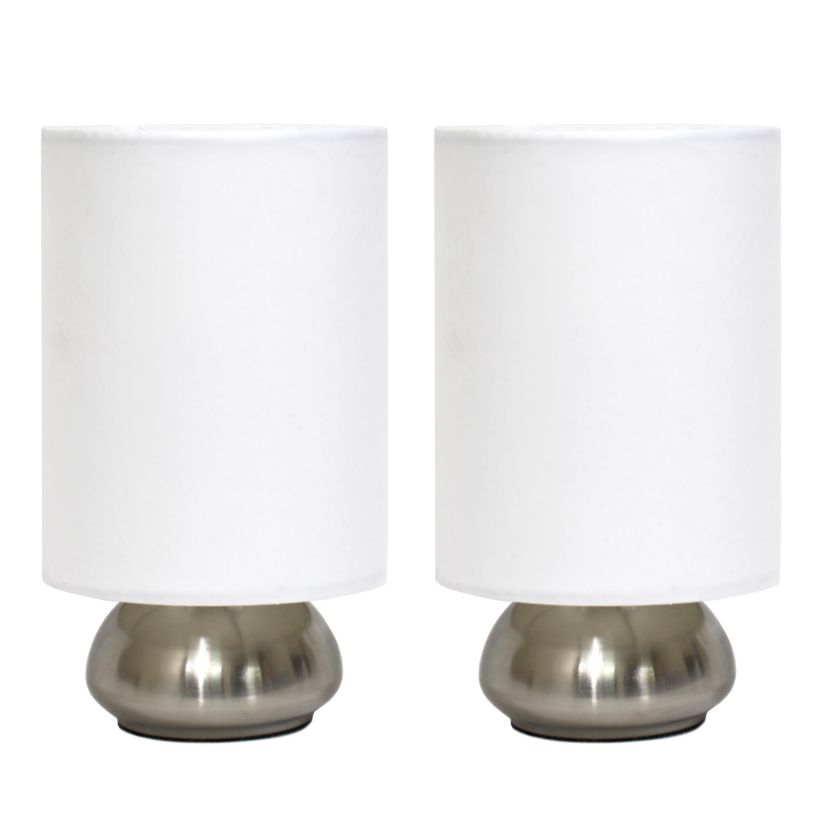 9" Chic Elongated Shade Mini Touch Lamp Duo, for Bedroom, Living Room, Hallway, Brushed Nickel with Blue Shades