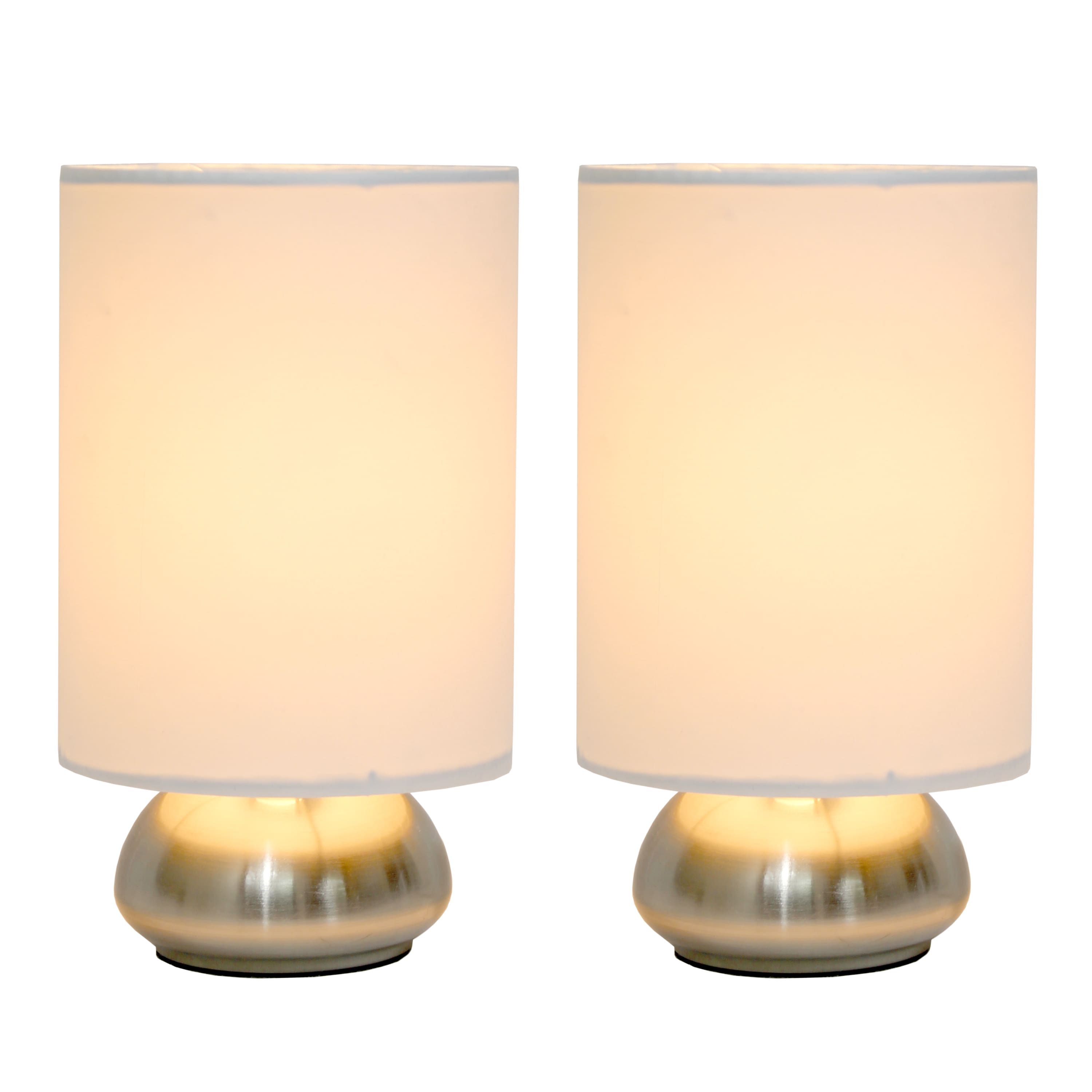 9" Chic Elongated Shade Mini Touch Lamp Duo, for Bedroom, Living Room, Hallway, Brushed Nickel with Blue Shades