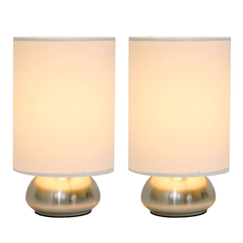 9" Chic Elongated Shade Mini Touch Lamp Duo, for Bedroom, Living Room, Hallway, Brushed Nickel with Blue Shades
