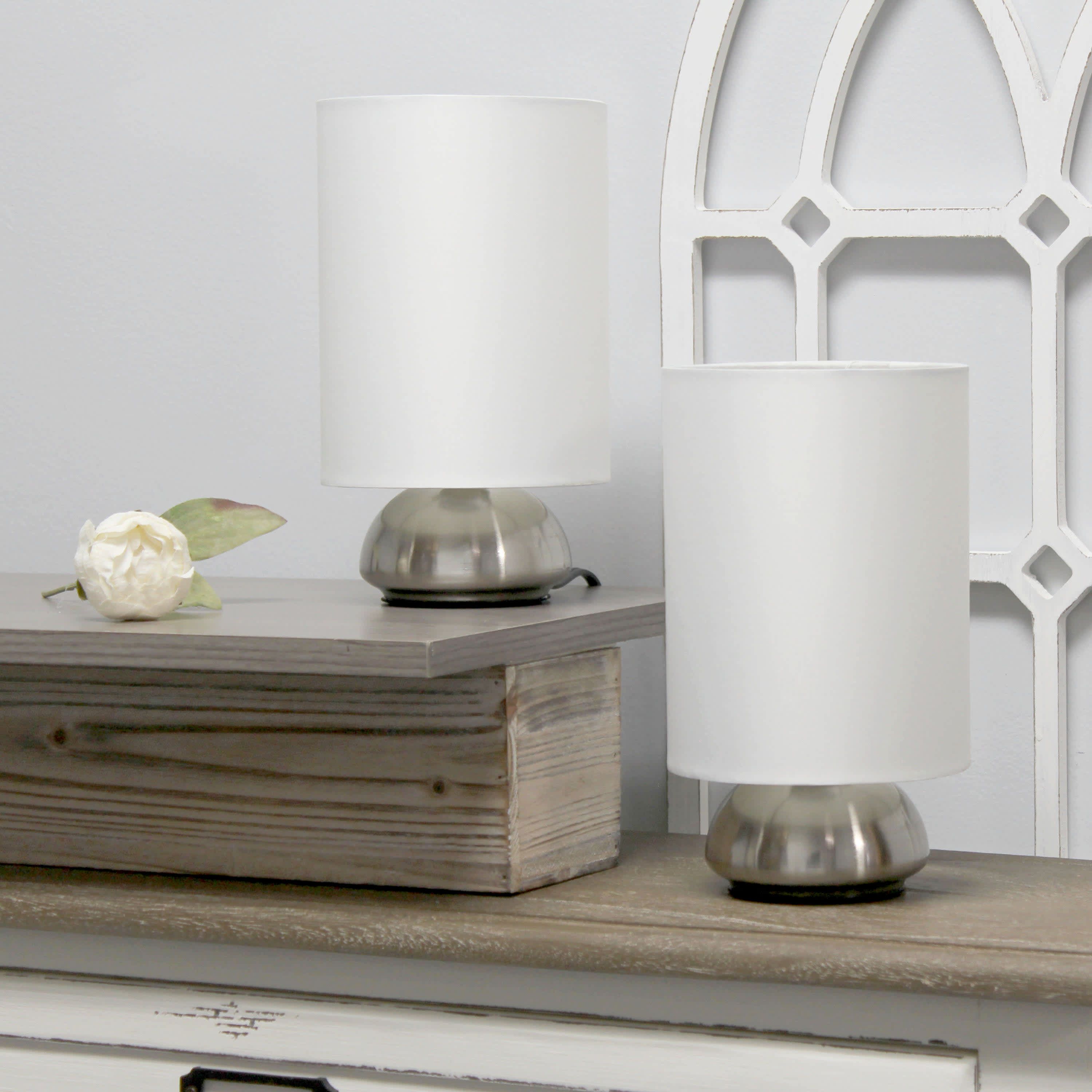 9" Chic Elongated Shade Mini Touch Lamp Duo, for Bedroom, Living Room, Hallway, Brushed Nickel with Blue Shades