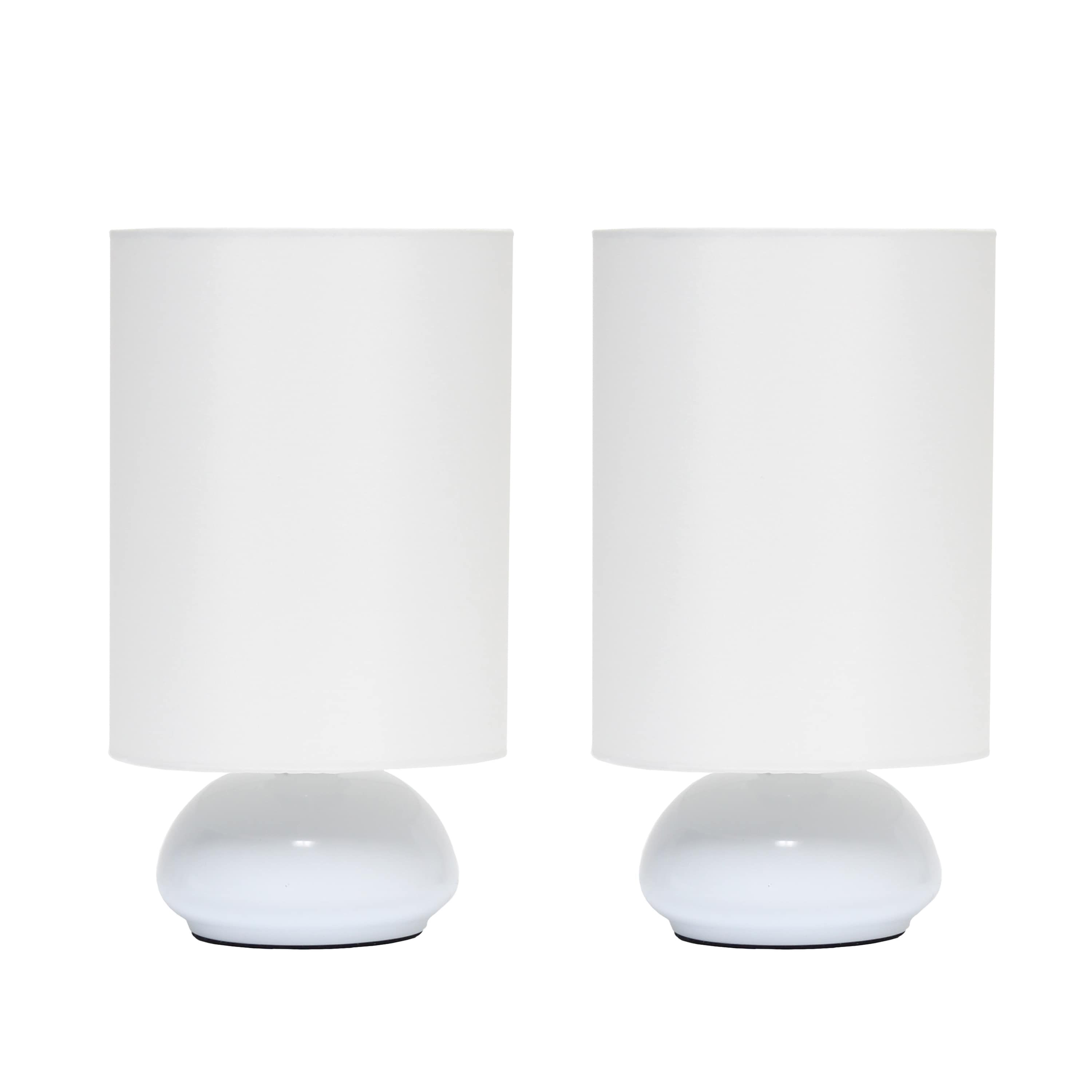 9" Chic Elongated Shade Mini Touch Lamp Duo, for Bedroom, Living Room, Hallway, White with White Shades