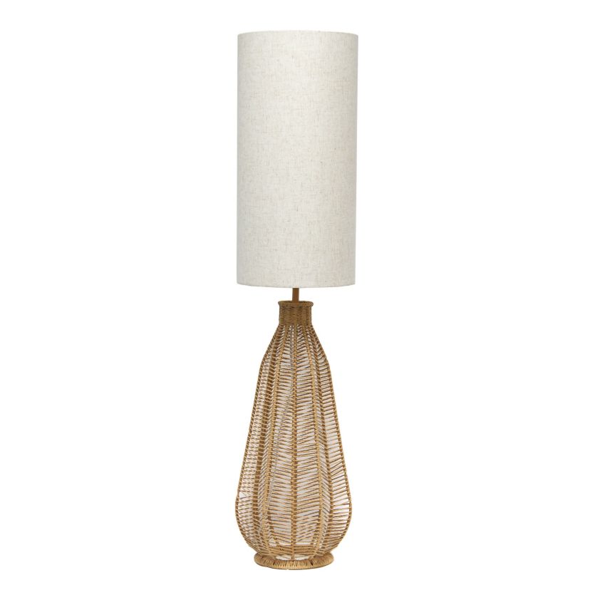 46.75" Tall Boho Coastal Inspired Rustic Paper Rope Rattan Wicker Look Floor Lamp with Light Gray Fabric Shade, Black
