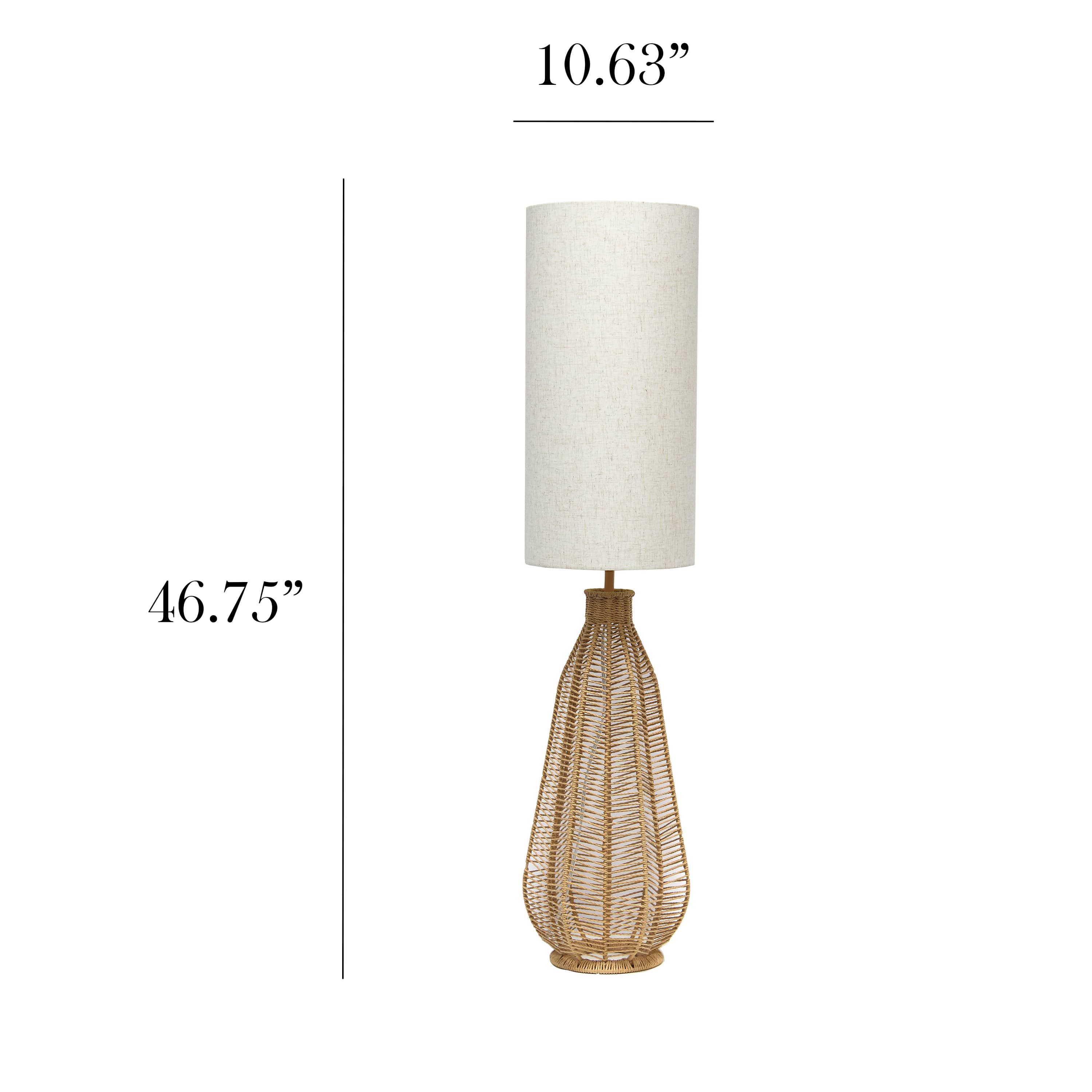 46.75" Tall Boho Coastal Inspired Rustic Paper Rope Rattan Wicker Look Floor Lamp with Light Gray Fabric Shade, Black
