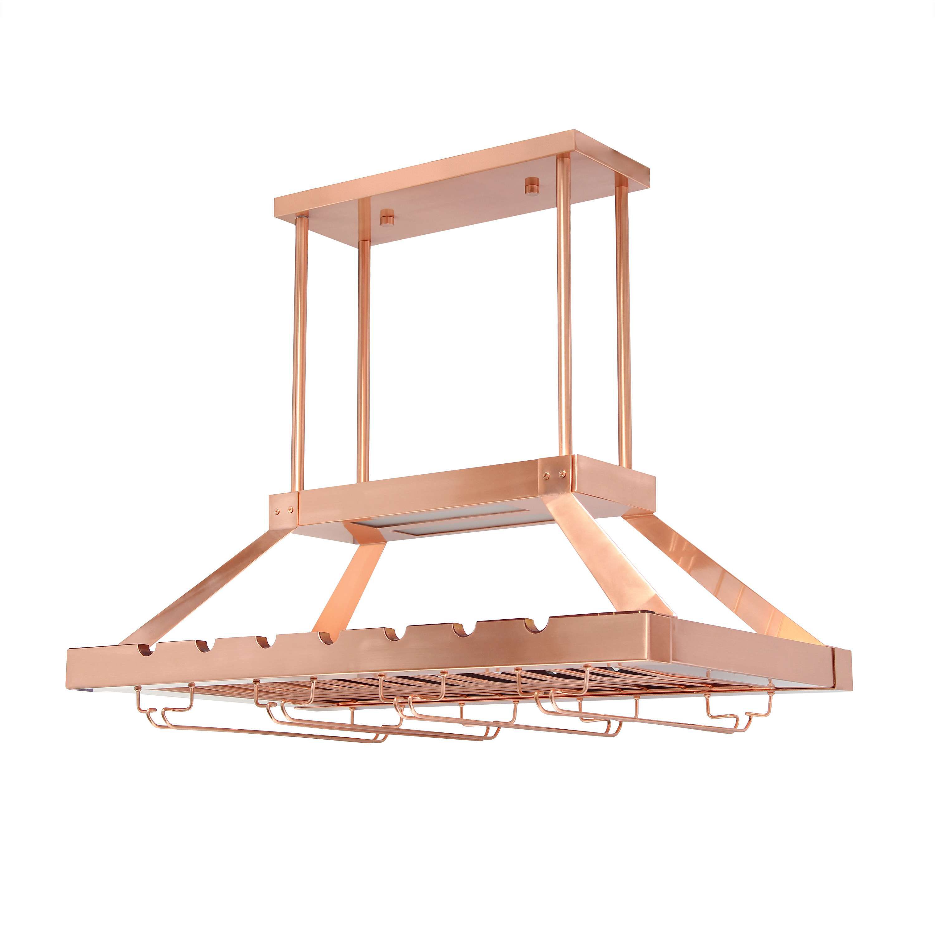 36.25" Stylish Ceiling Mounted LED Wine and Glass Rack Light, for Kitchen or Bar, Copper