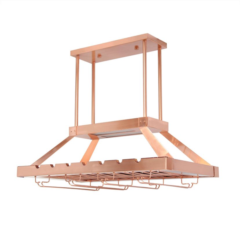 36.25" Stylish Ceiling Mounted LED Wine and Glass Rack Light, for Kitchen or Bar, Copper
