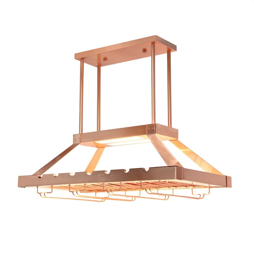 36.25" Stylish Ceiling Mounted LED Wine and Glass Rack Light, for Kitchen or Bar, Copper