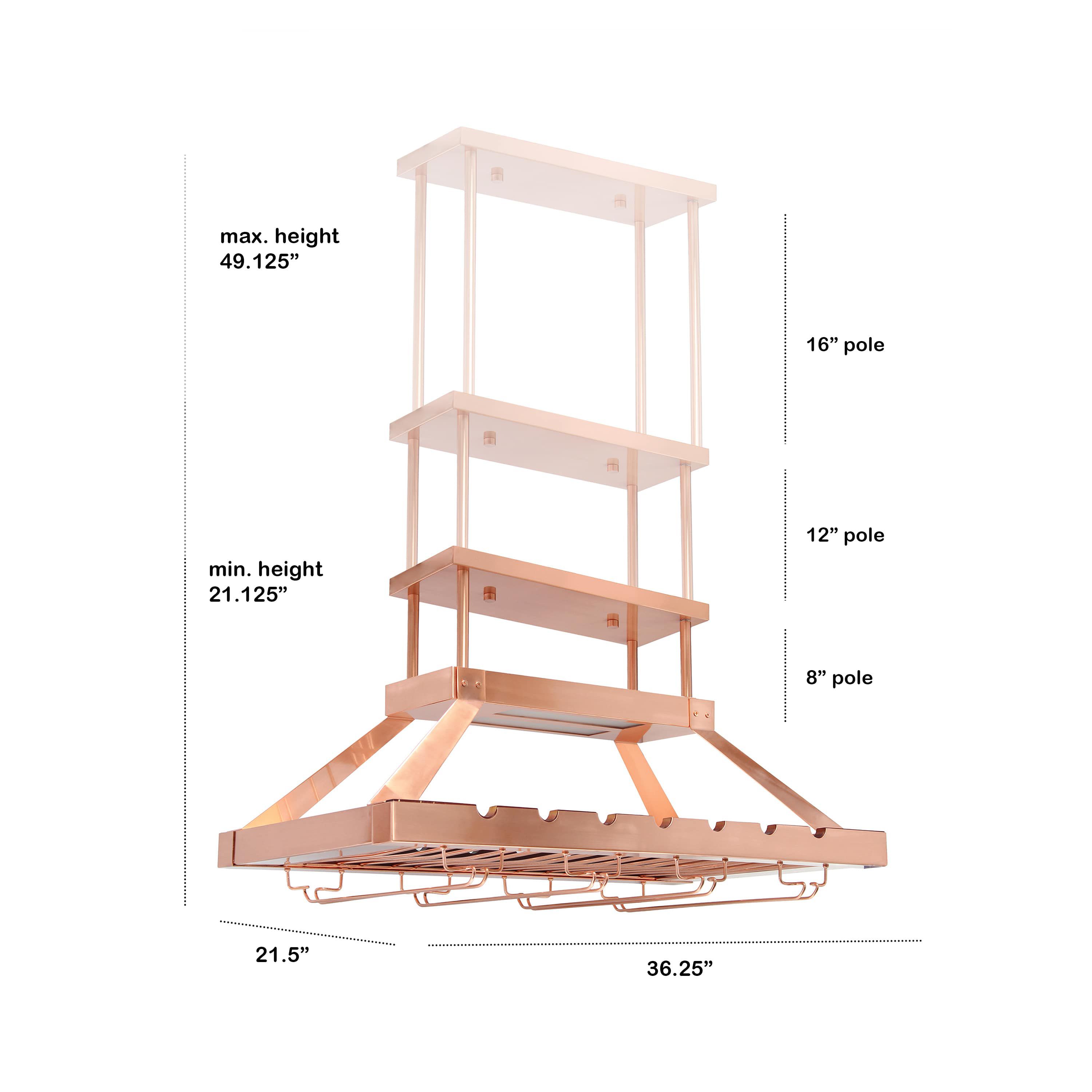 36.25" Stylish Ceiling Mounted LED Wine and Glass Rack Light, for Kitchen or Bar, Copper