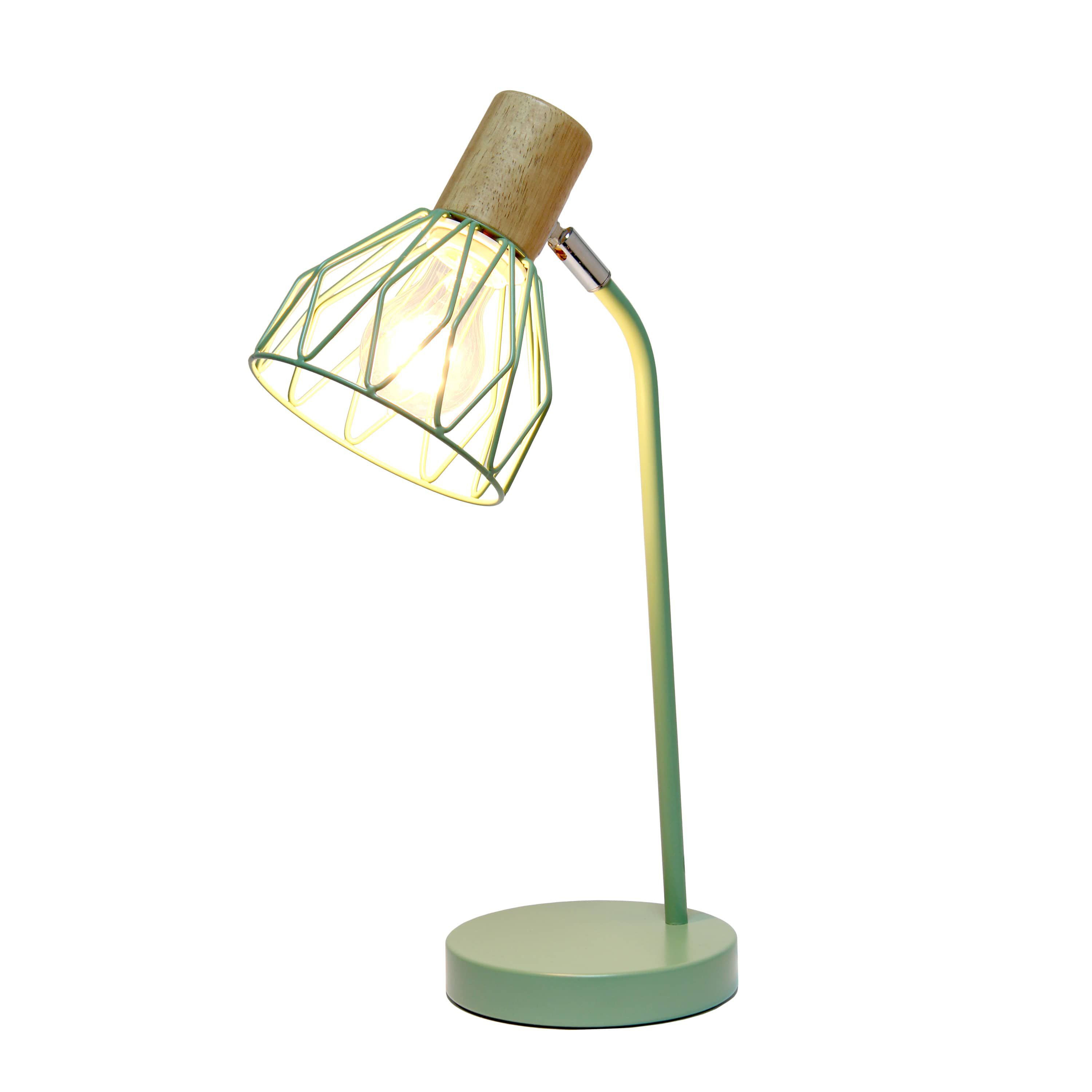 18.19" Industrial Farmhouse Fusion Adjustable Cage Wire Office Accent Desk Lamp, Green