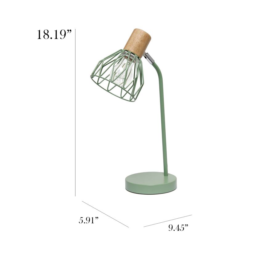 18.19" Industrial Farmhouse Fusion Adjustable Cage Wire Office Accent Desk Lamp, Green