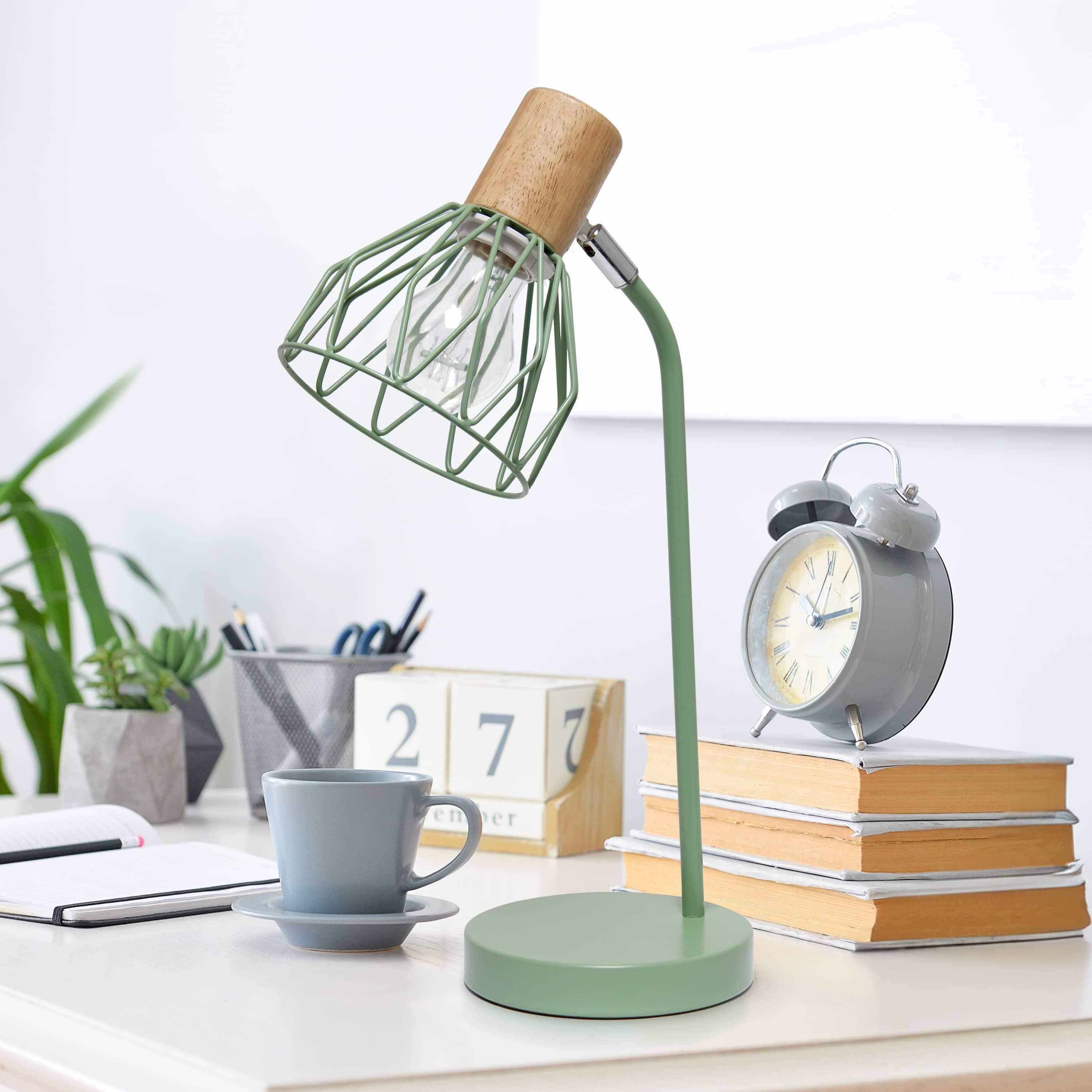 18.19" Industrial Farmhouse Fusion Adjustable Cage Wire Office Accent Desk Lamp, Green