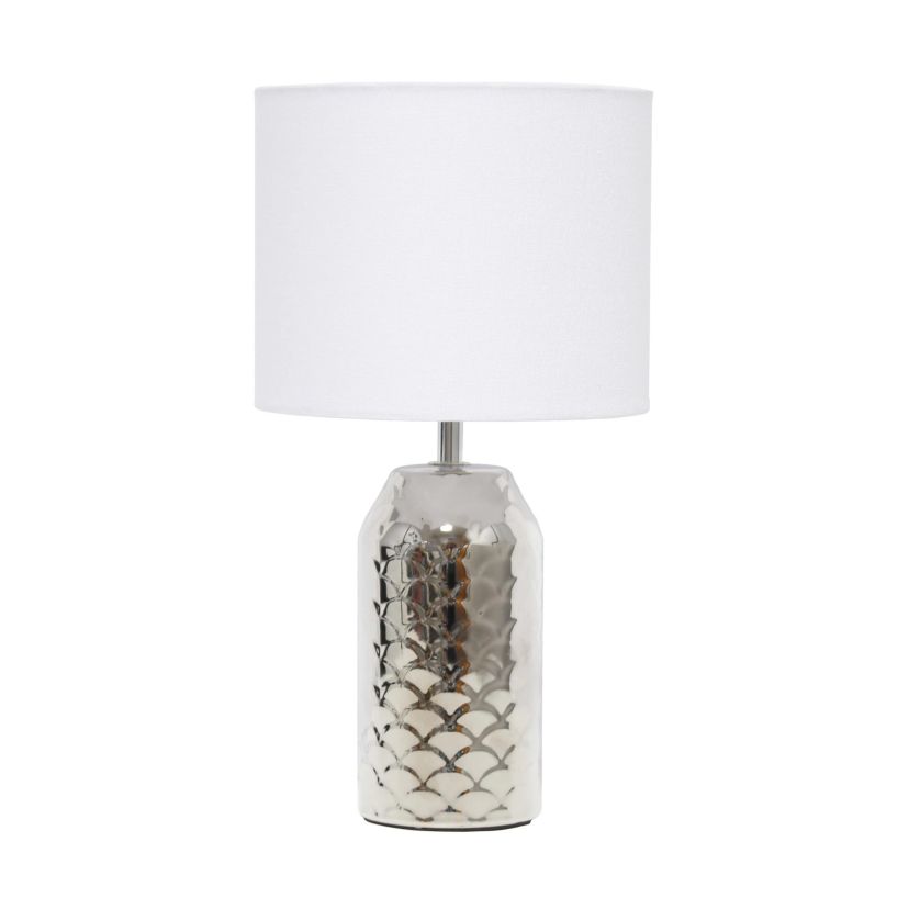 13.4" Whimsical Wave Mini Porcelain Mermaid Fishscale Table Lamp, Chrome with White Shade