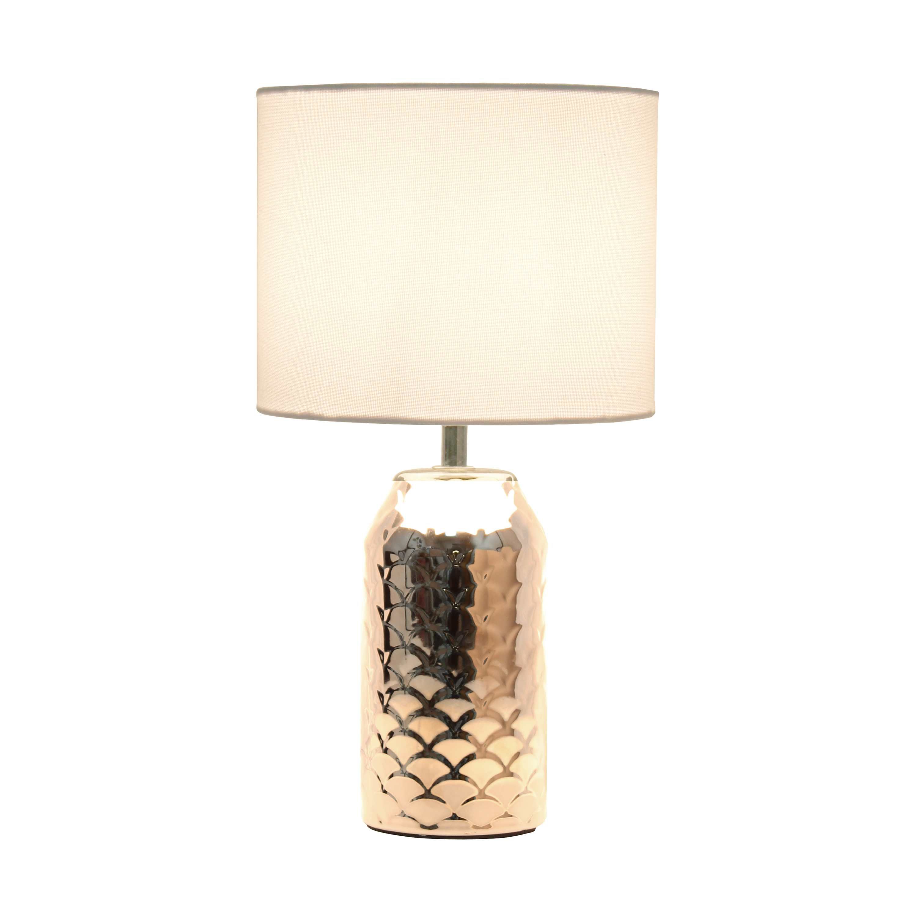 13.4" Whimsical Wave Mini Porcelain Mermaid Fishscale Table Lamp, Chrome with White Shade
