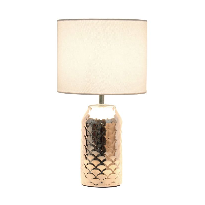 13.4" Whimsical Wave Mini Porcelain Mermaid Fishscale Table Lamp, Chrome with White Shade