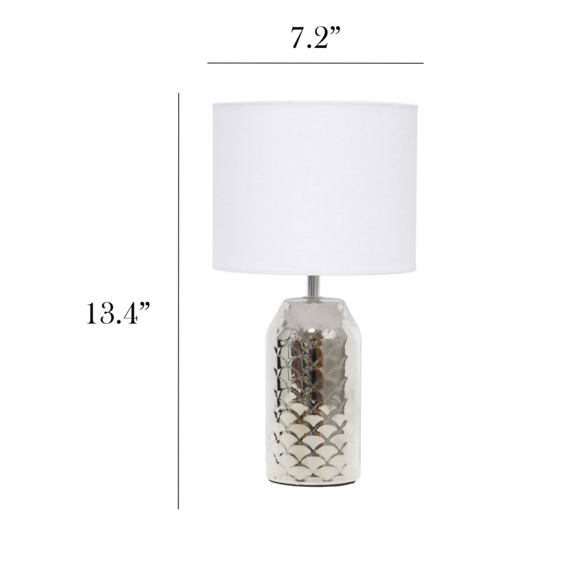 13.4" Whimsical Wave Mini Porcelain Mermaid Fishscale Table Lamp, Chrome with White Shade
