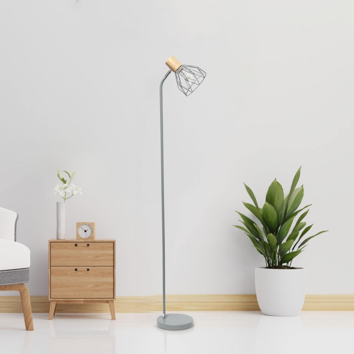 55.91" Industrial Farmhouse Fusion Adjustable Cage Wire Accent Floor Lamp, Black