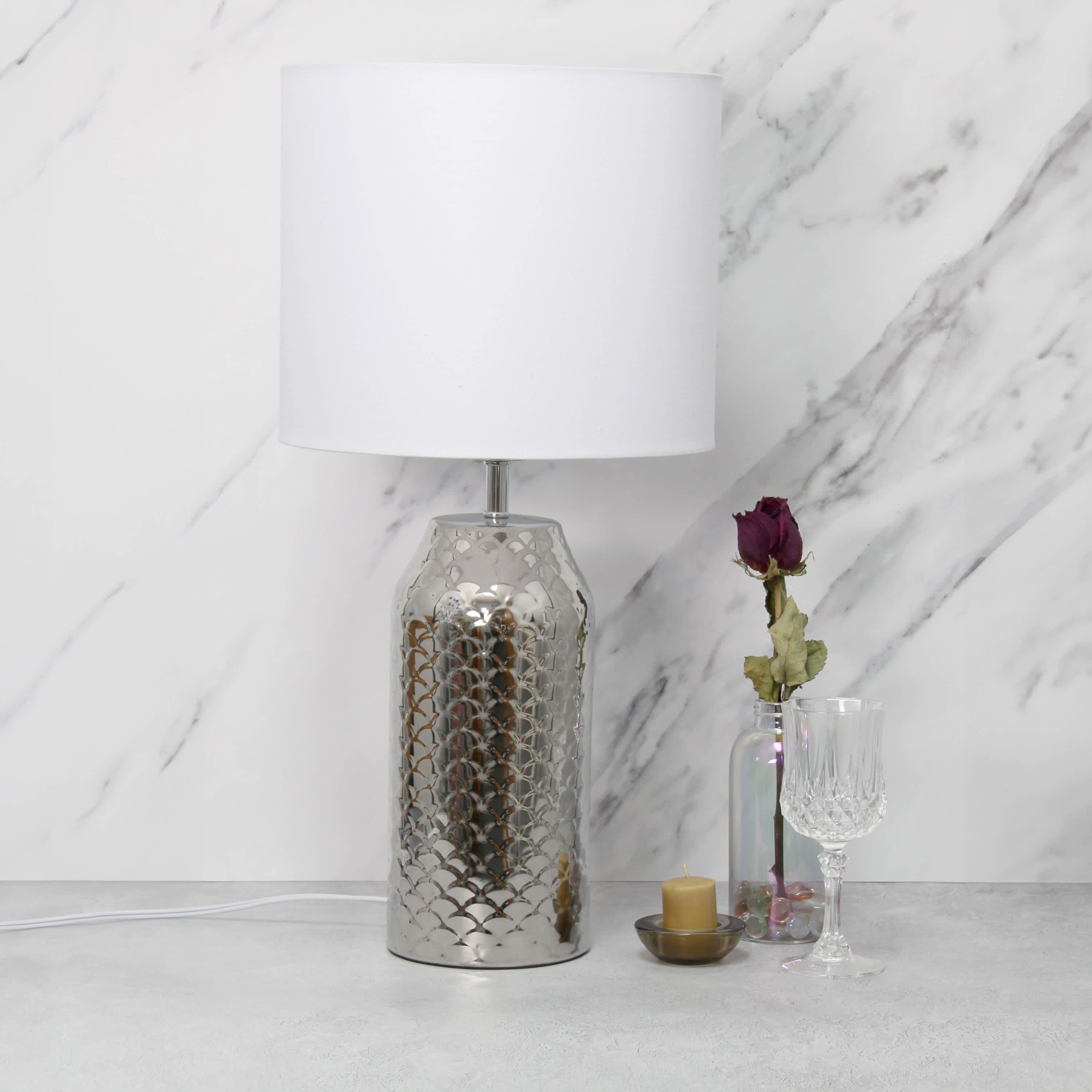 23.75" Whimsical Wave Porcelain Mermaid Fishscale Table Lamp, Gold with Black Shade