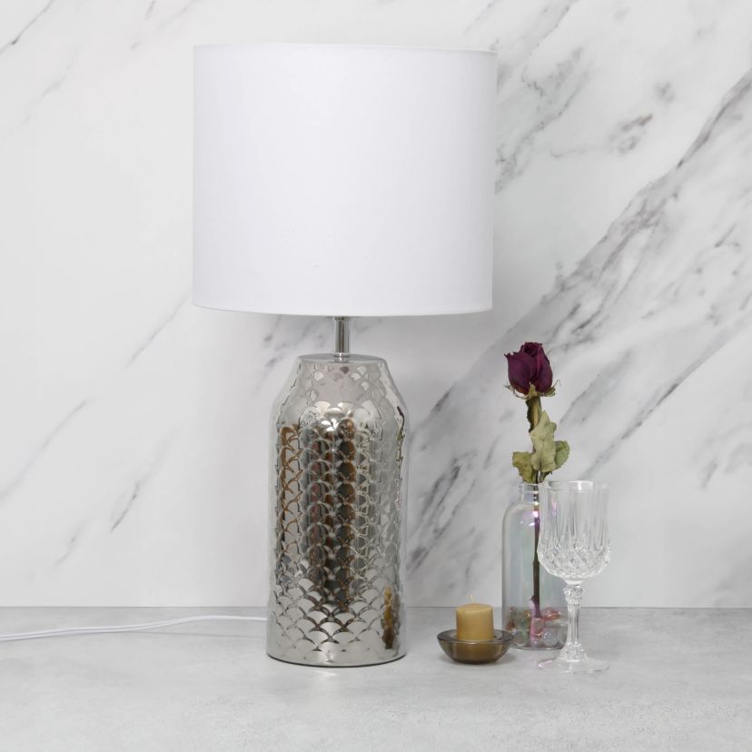 23.75" Whimsical Wave Porcelain Mermaid Fishscale Table Lamp, Gold with Black Shade