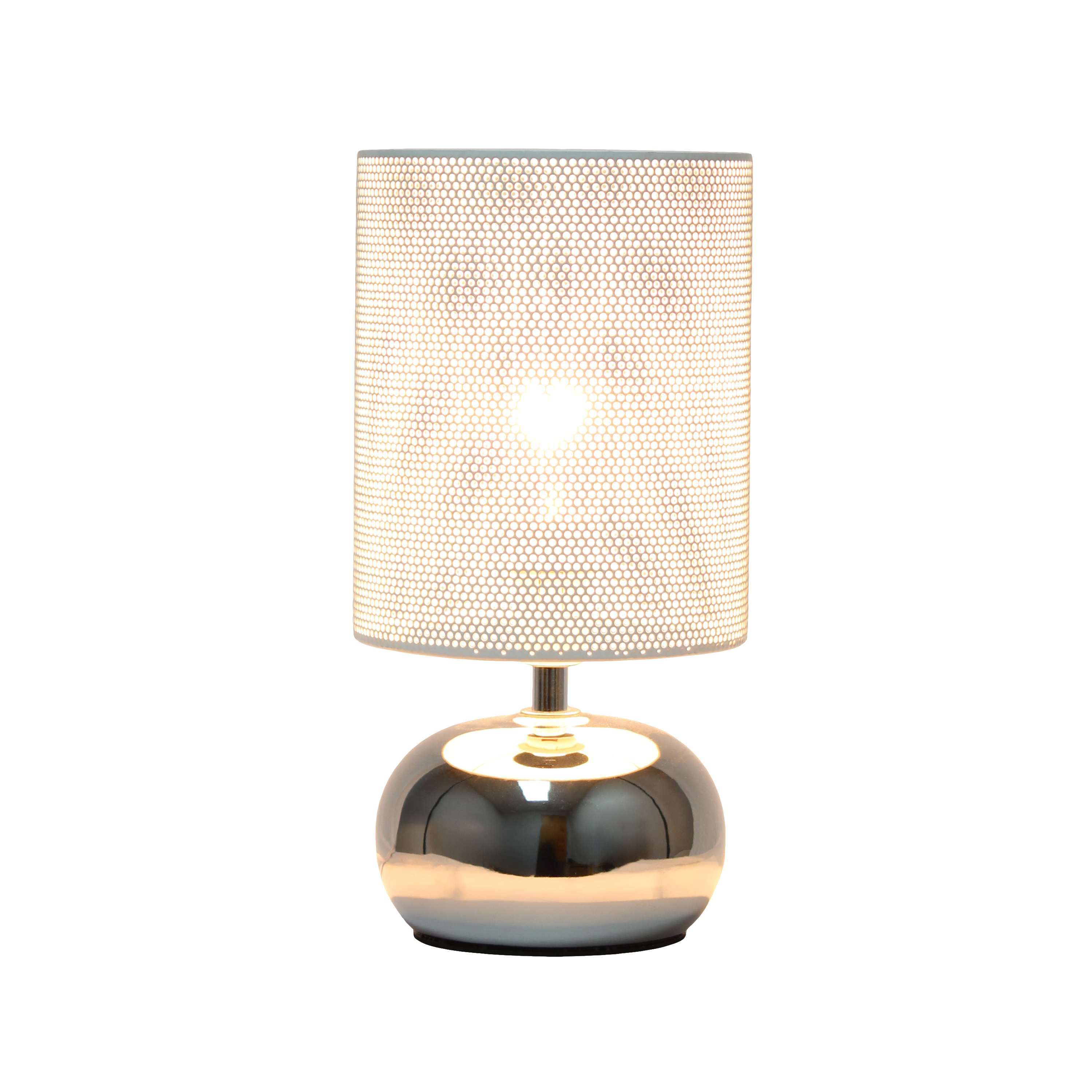 10.04" Mesh Around Bedside Mini Ceramic Table Lamp With Matching Mesh Shade, Gray