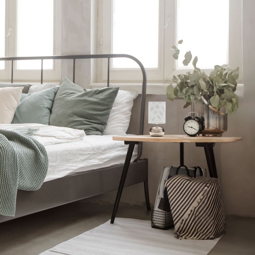 10.04" Mesh Around Bedside Mini Ceramic Table Lamp With Matching Mesh Shade, Gray